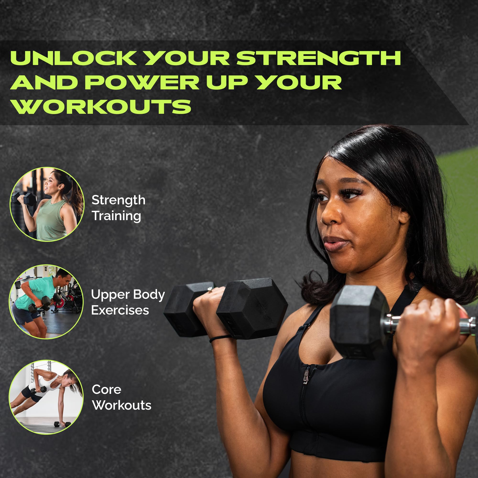 No-Roll Rubber Coated Dumbbells with Knurled Steel Handle - 10-60lbs for Home Gym Strength Training - Perfect for Weightlifting, CrossFit & Fitness Workouts