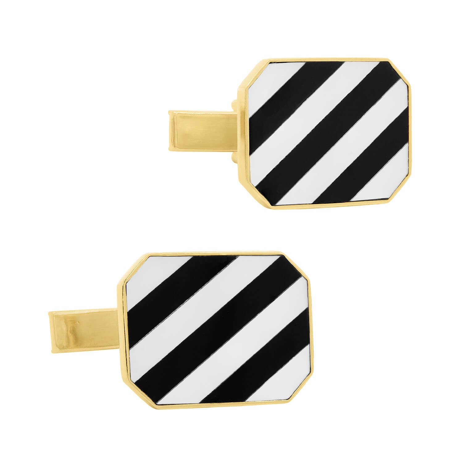Vintage 14k Gold Mother of Pearl and Onyx Inlay Cufflinks for Men - Elegant Wedding, Formal & Business Attire Accessories - Perfect Gift for Groomsmen, Fathers & Graduates