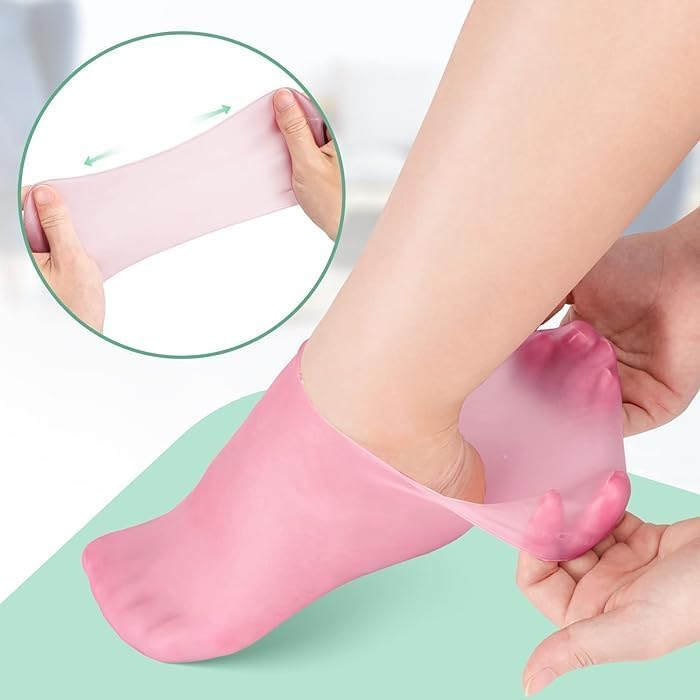 Moisturizing Silicone Gel Socks for Dry Cracked Feet - Heel Repair & Foot Care with Natural Oil & Vitamin E - Spa Treatment Socks for Women & Men (1 Pair, Multicolor) - Perfect for Overnight Foot Therapy & Pedicure Care