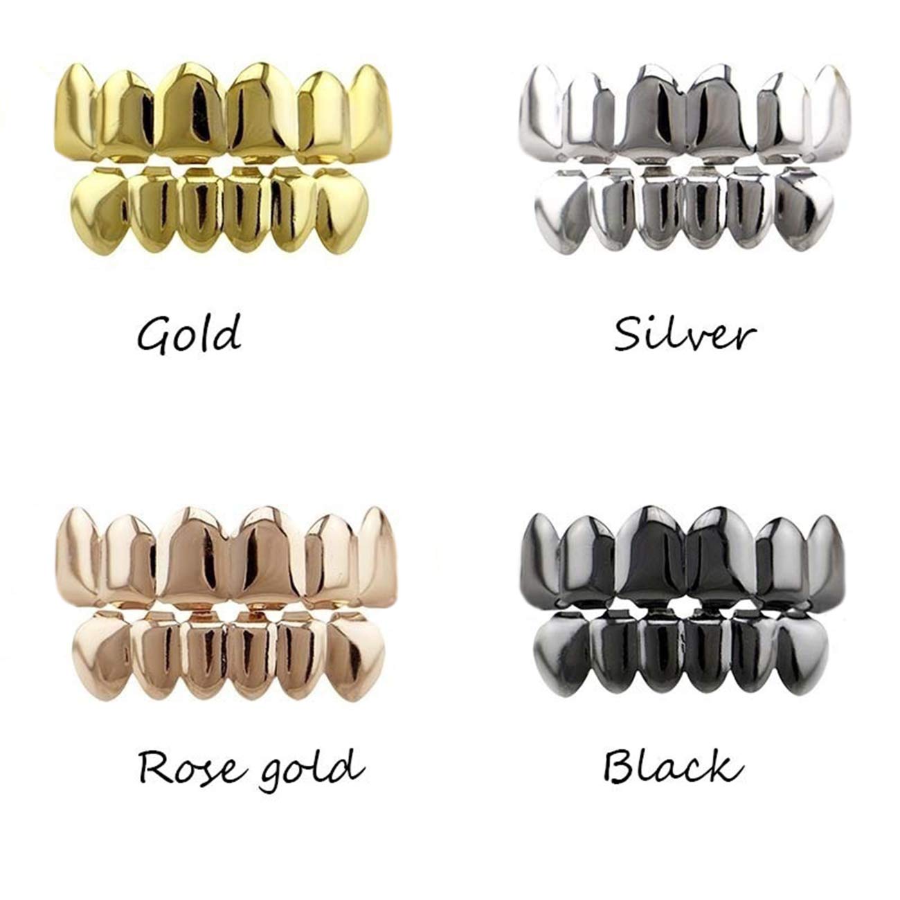 24K Gold Plated Custom Fit Hip Hop Teeth Grillz Set - Top & Bottom Grill Caps with 2 Silicon Molding Bars | Removable Punk Style Grillz for Men & Women | Perfect for Halloween Parties, Rap Performances & Hip Hop Fashion Accessories