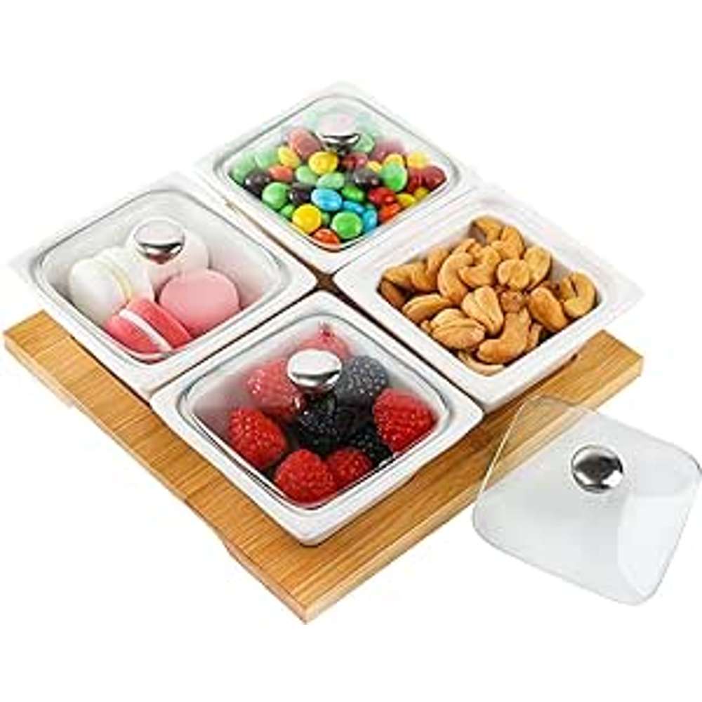 4-Piece Ceramic Square Dish Set with Lid & Base - Perfect for Baking, Serving & Food Storage - Ideal for Home, Kitchen & Party Use