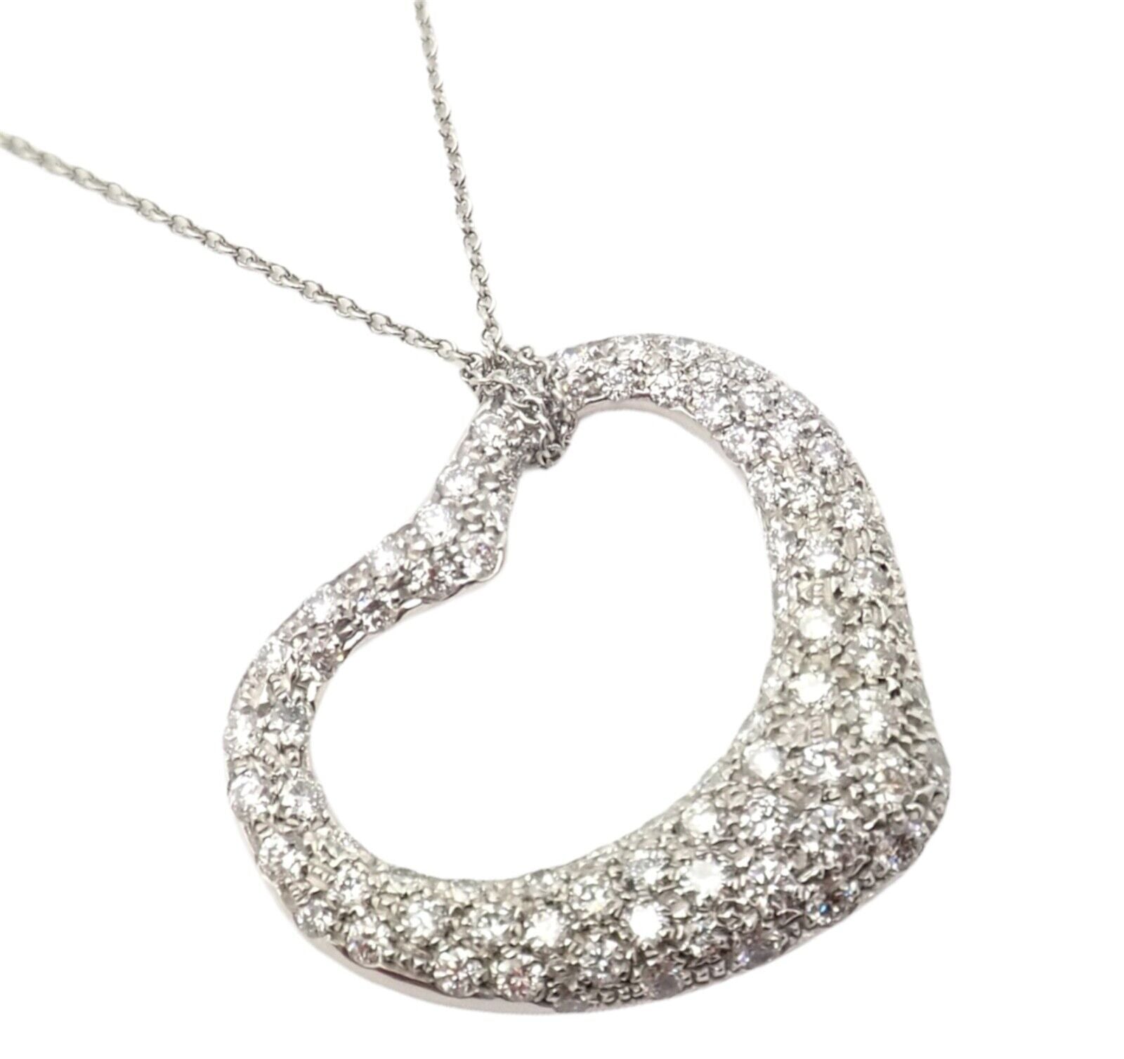 Authentic Tiffany & Co Elsa Peretti Platinum Diamond Large Open Heart Pendant Necklace - Perfect for Anniversaries, Valentine's Day & Special Occasions