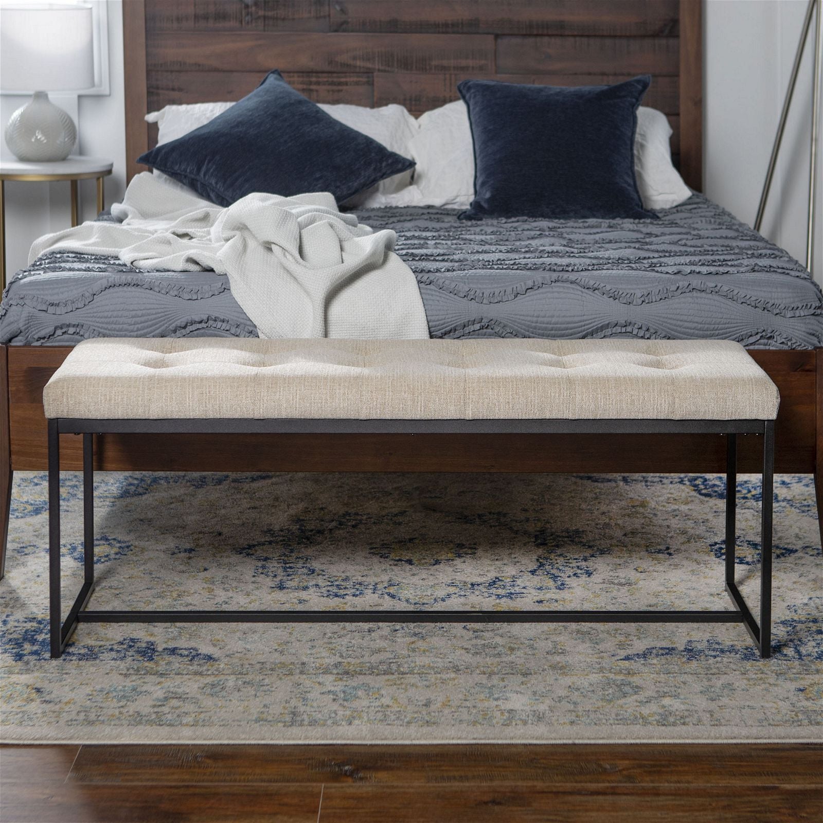Woodstock Tan Fabric Relax Bench Seat with Black Metal Frame - Perfect for Living Room, Bedroom, or Outdoor Patio Furniture