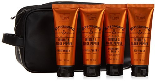 Scottish Fine Soaps Thistle & Black Pepper Travel Bag - Luxury Toiletry Set for Men & Women | Perfect for Hotels, Gyms, and Weekend Getaways