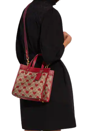 Coach Field Tote 22 Inch Signature Canvas Crossbody Bag with Heart Print - Perfect for Work, Travel & Everyday Use