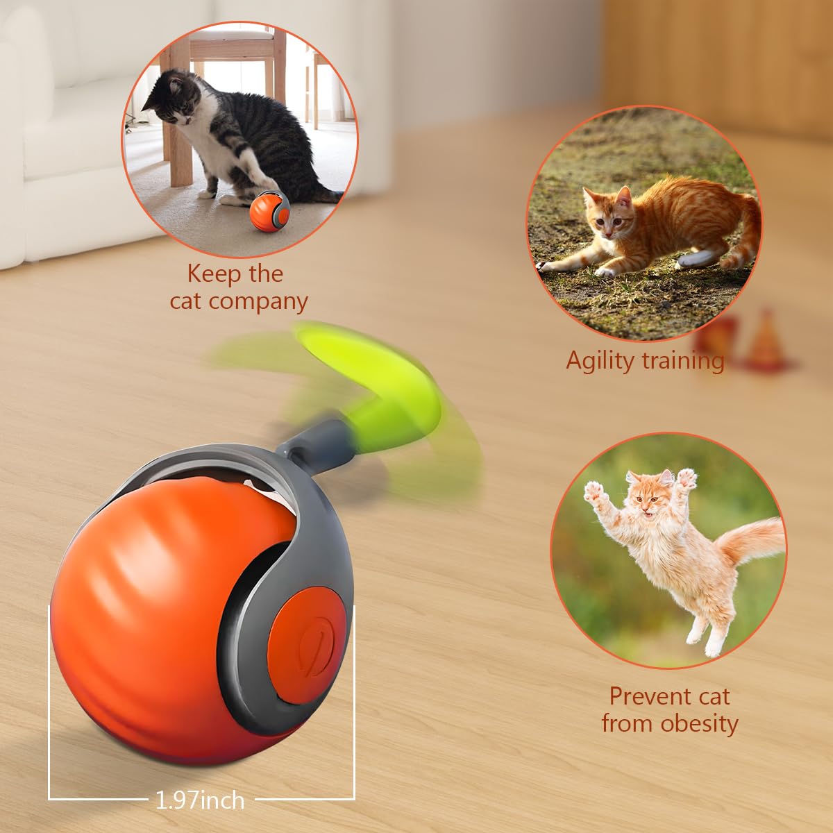 Speedy Tail 2.0 Interactive Cat Toy Ball - Motion Activated Feather Tail Automatic Cat Stimulation Toy for Indoor Cats - Perfect for Playtime & Exercise