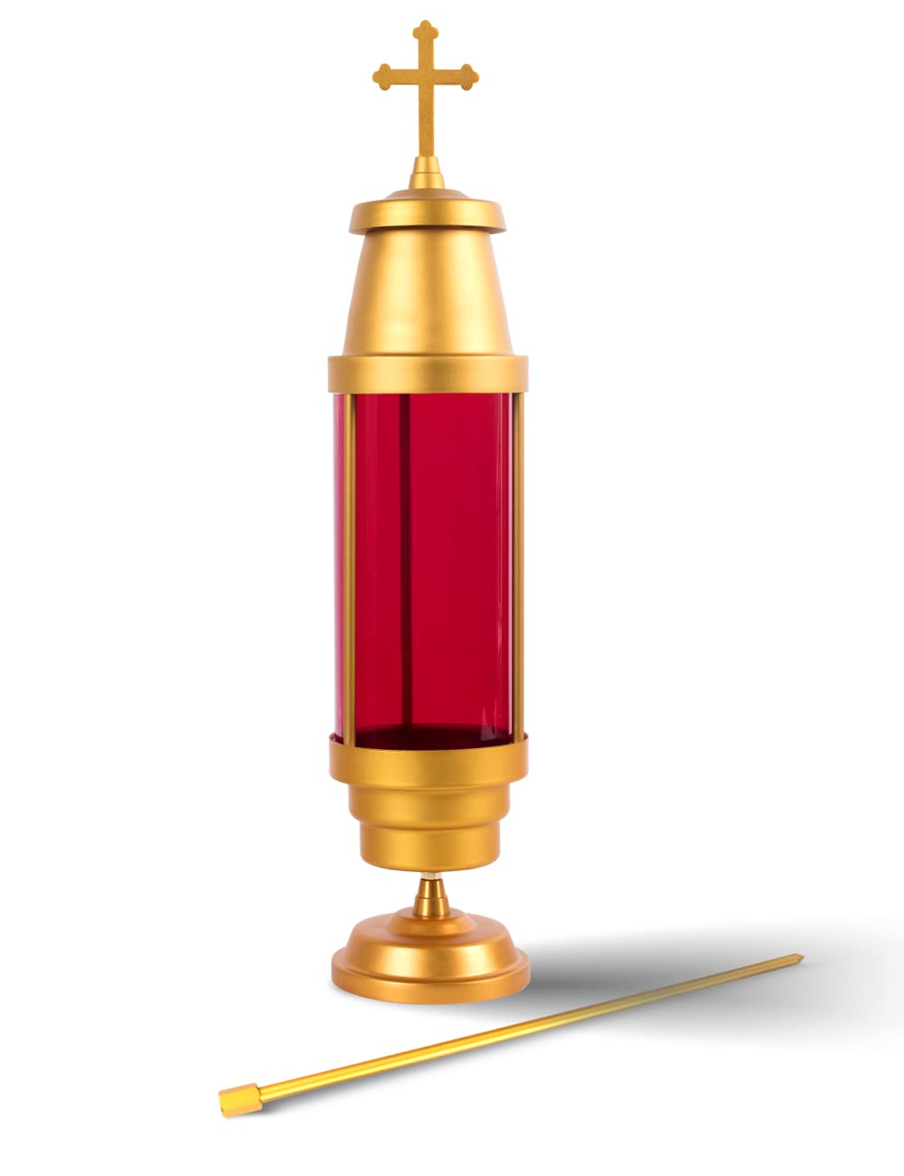 Greek Cross Cemetery Light Candle Holder - Memorial Lantern with Crosses for Grave Decorations, Spike & Table Base - Durable Grave Markers for Cemetery (Red) - Perfect for Memorial Day, All Saints' Day & Grave Visits