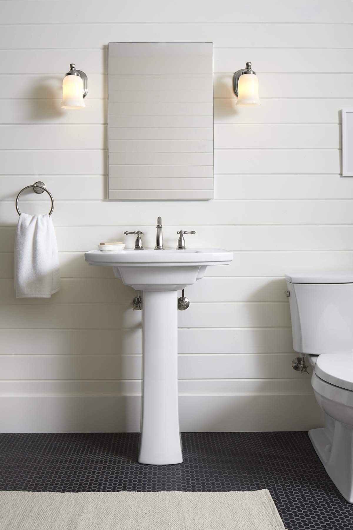 Kohler Kelston Pedestal Bathroom Sink with 8-Inch Centerset Faucet Holes - Modern Vanity Sink for Powder Rooms & Guest Bathrooms