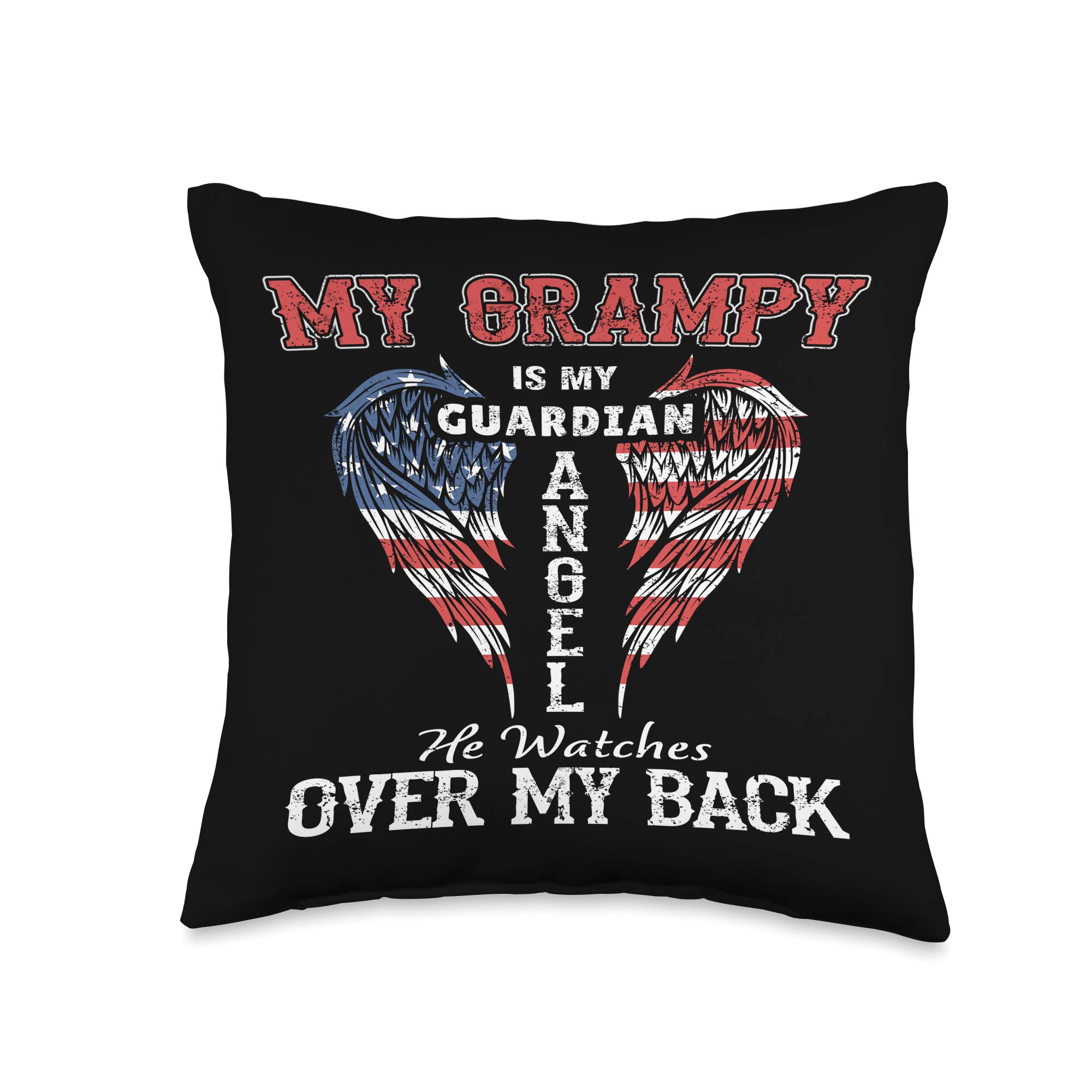 Angel Wings & Heart Throw Pillow - 16x16 Multicolor - Father's Day Gift for Grampy