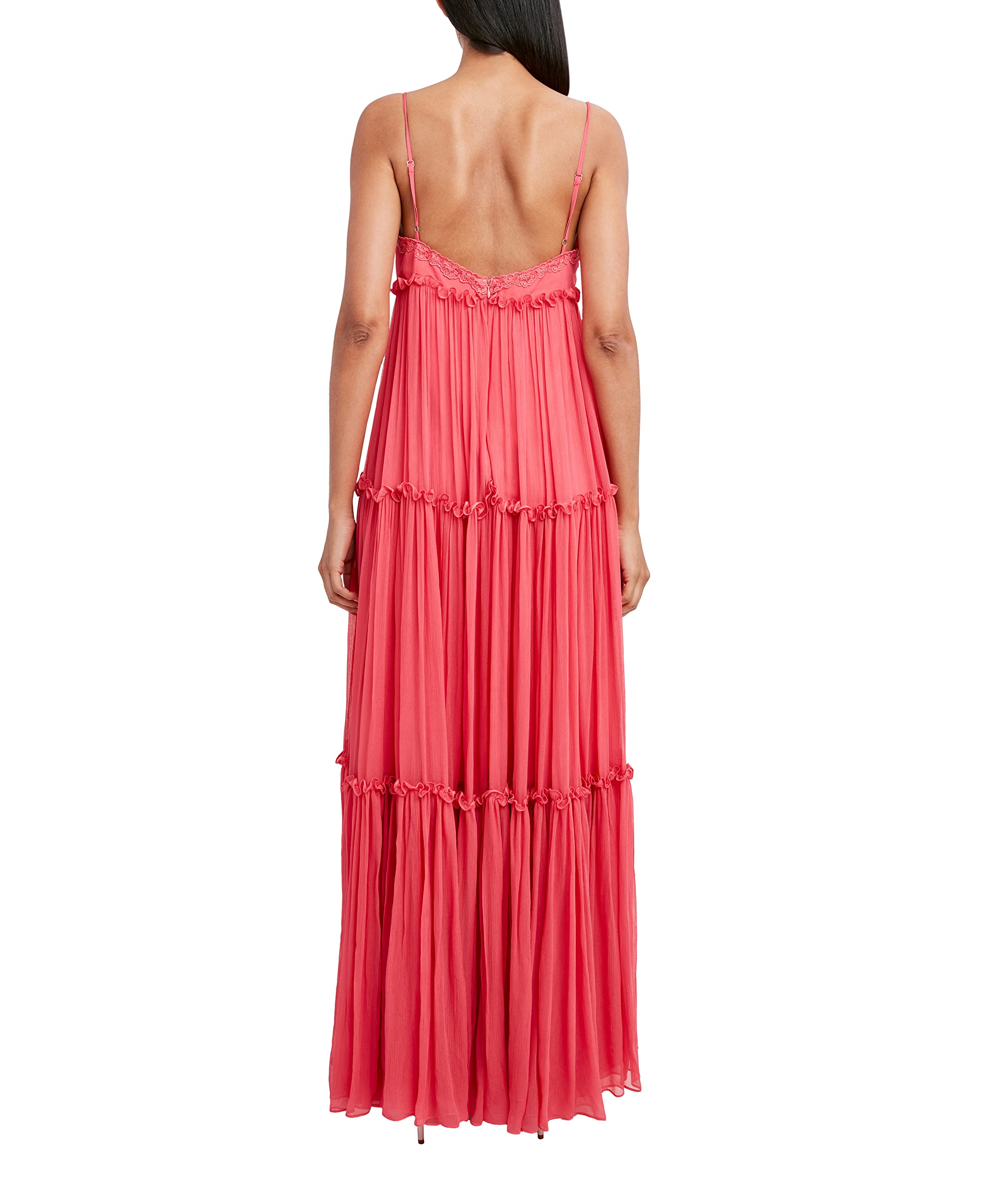 BCBGMAXAZRIA Women's Fit and Flare Spaghetti Strap Tiered Maxi Dress - Elegant Summer Beach Wedding Party Outfit