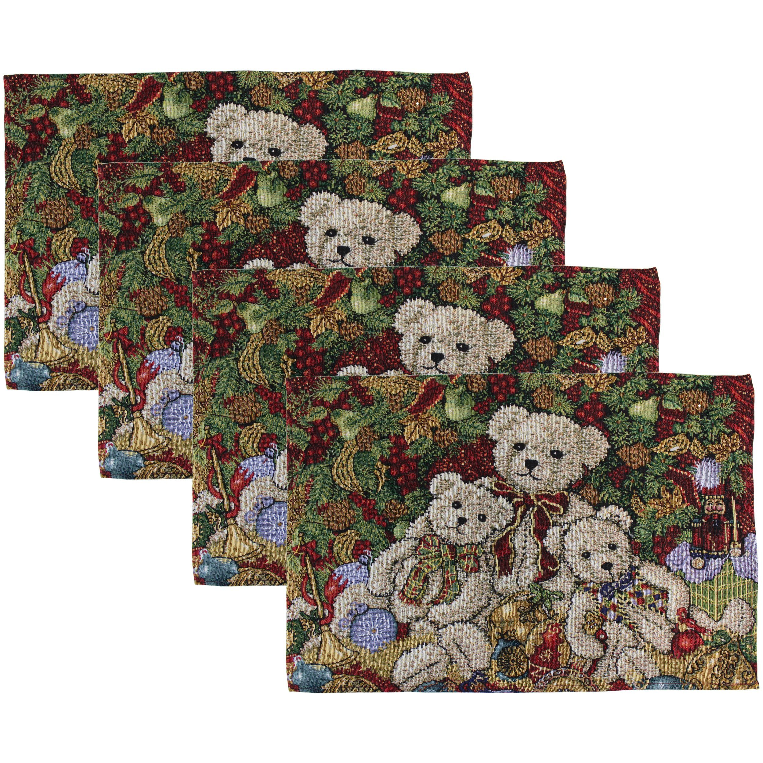 Violet Linen Teddy Bears Placemats - 13x19 Inches Washable Dining Table Mats for Kids, Baby Shower & Home Decor