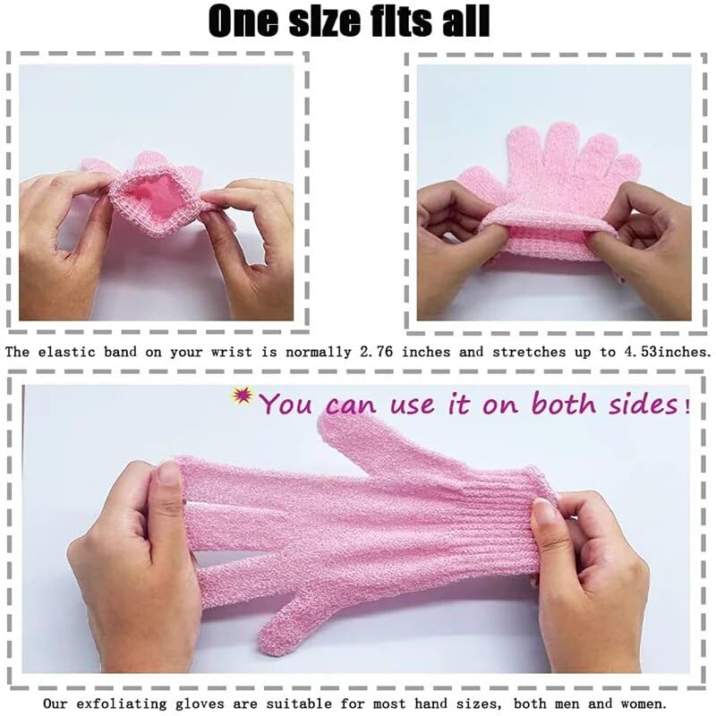 MobFest® Exfoliating Bath Gloves for Men & Women - Dead Skin Removal Scrubber - Soft Exfoliating Mittens for Smooth Skin - Set of 3 Multicolor - Perfect for Shower, Spa & Body Care Routine