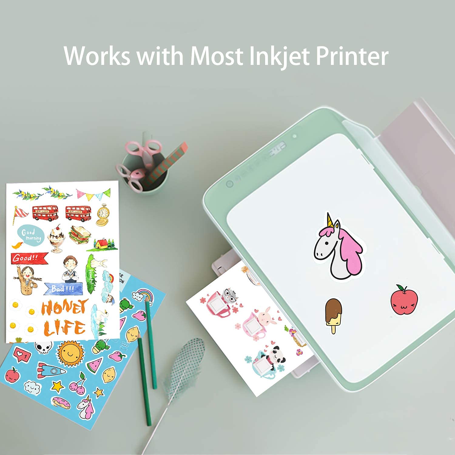 Printable Vinyl Sticker Paper for Inkjet Printer - 80 Sheets Matte & 50 Sheets Glossy White Waterproof Decal Paper - Tear & Scratch Resistant - DIY Labels, Crafts, Laptop Decals & Water Bottle Stickers