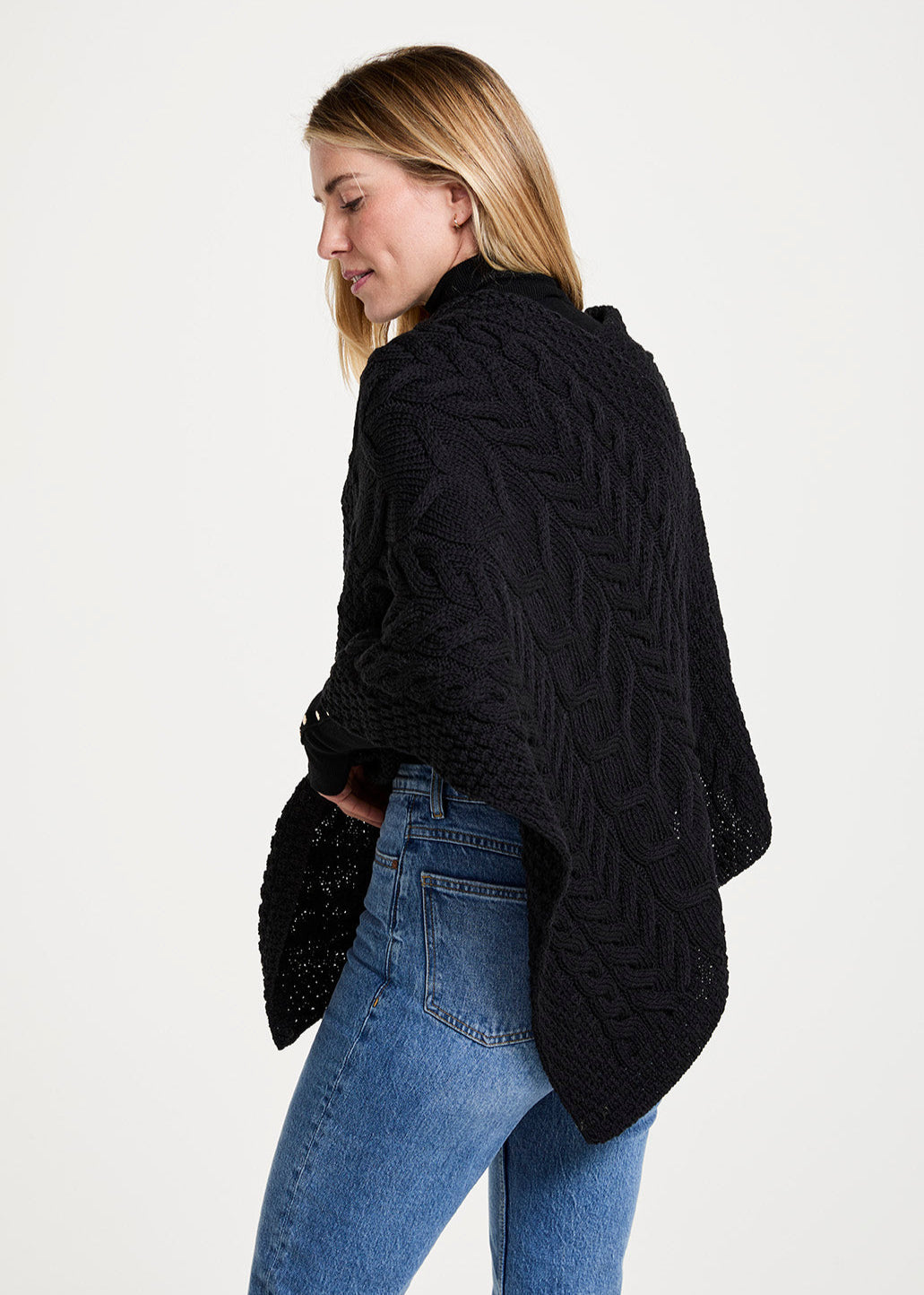 Aran Super Soft Women's Poncho - Cozy Winter Wrap Shawl for Casual Outings & Outdoor Activities | Black