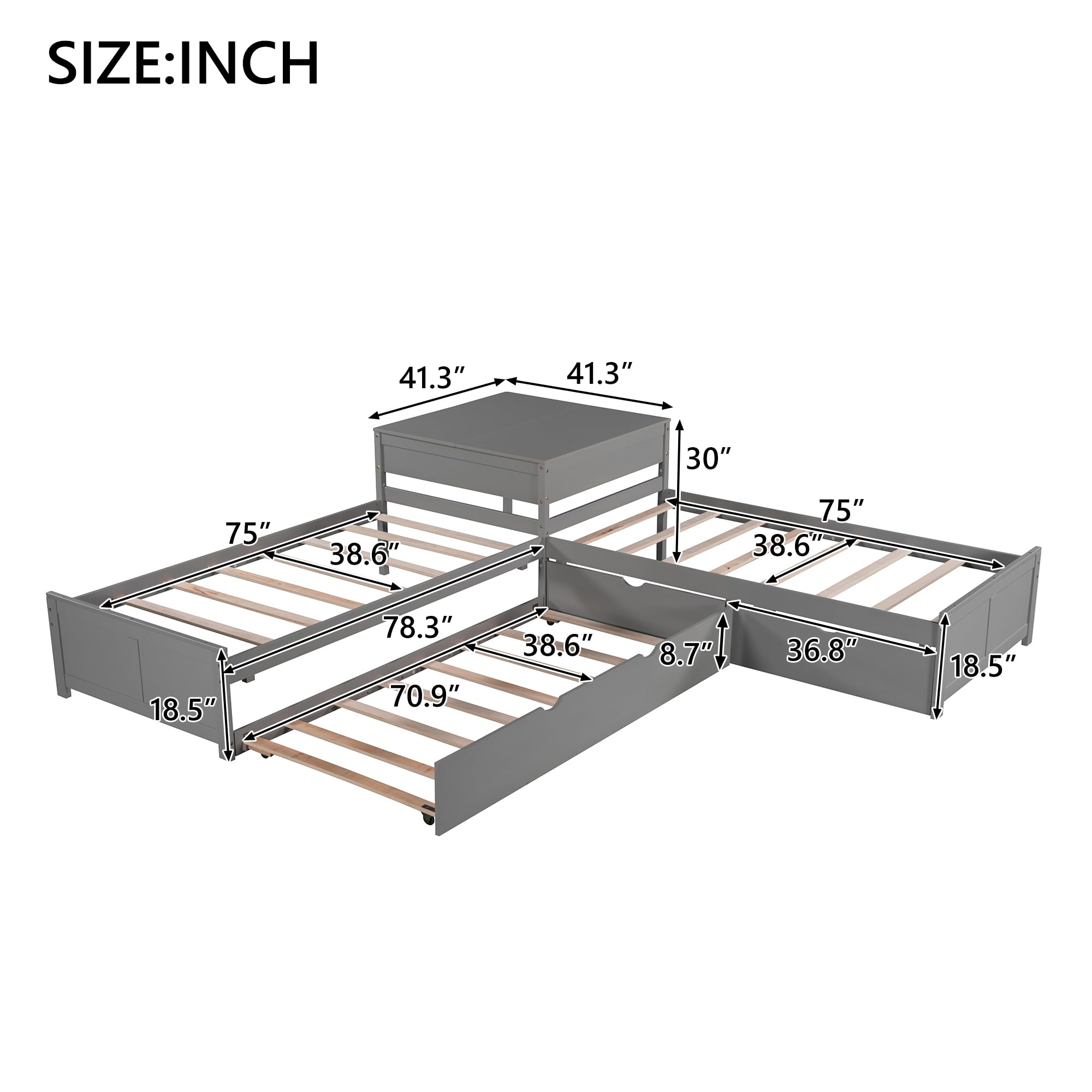 Twin L-Shaped Storage Daybed with Trundle & Drawers - Convertible Sofa Bed for Living Room, Bedroom, Guest Room (Grey)