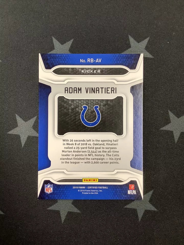 2019 Panini Certified Football Adam Vinatieri Record Breakers Green Colts #1/5 - Rare Collectible Trading Card for NFL Fans & Sports Memorabilia Collectors - Perfect for Display, Investment, and Gifting