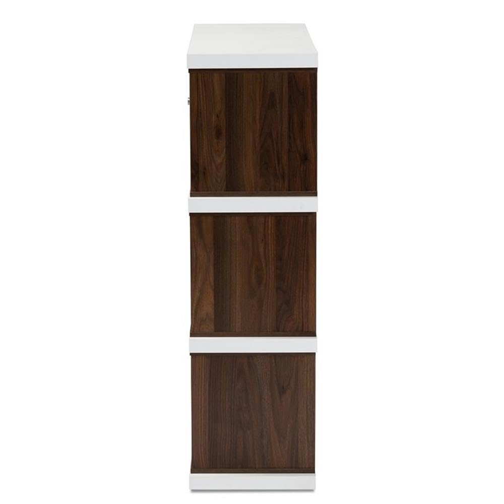 BOWERY HILL Modern Two-Tone White & Walnut 2-Drawer Bookcase - Stylish Storage for Home Office, Living Room & Bedroom