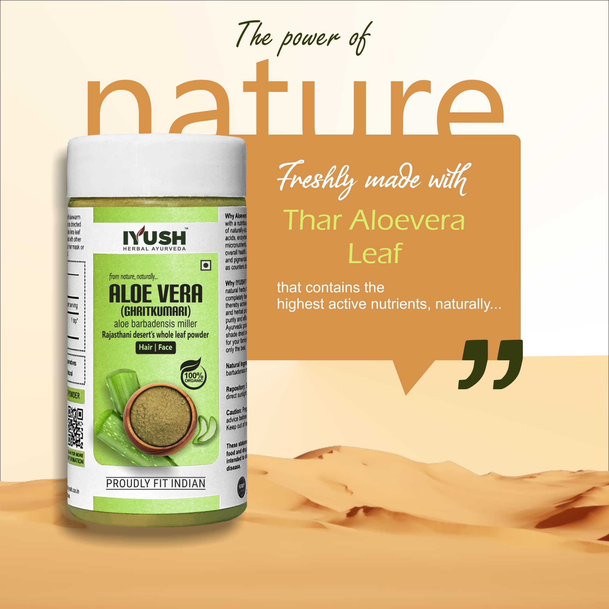 IYUSH 100% Pure Aloe Vera Powder (100g) - Organic Ayurvedic Herbal Supplement for Skin Care, Digestion & Detox - Perfect for Smoothies, Face Masks & Wellness Drinks