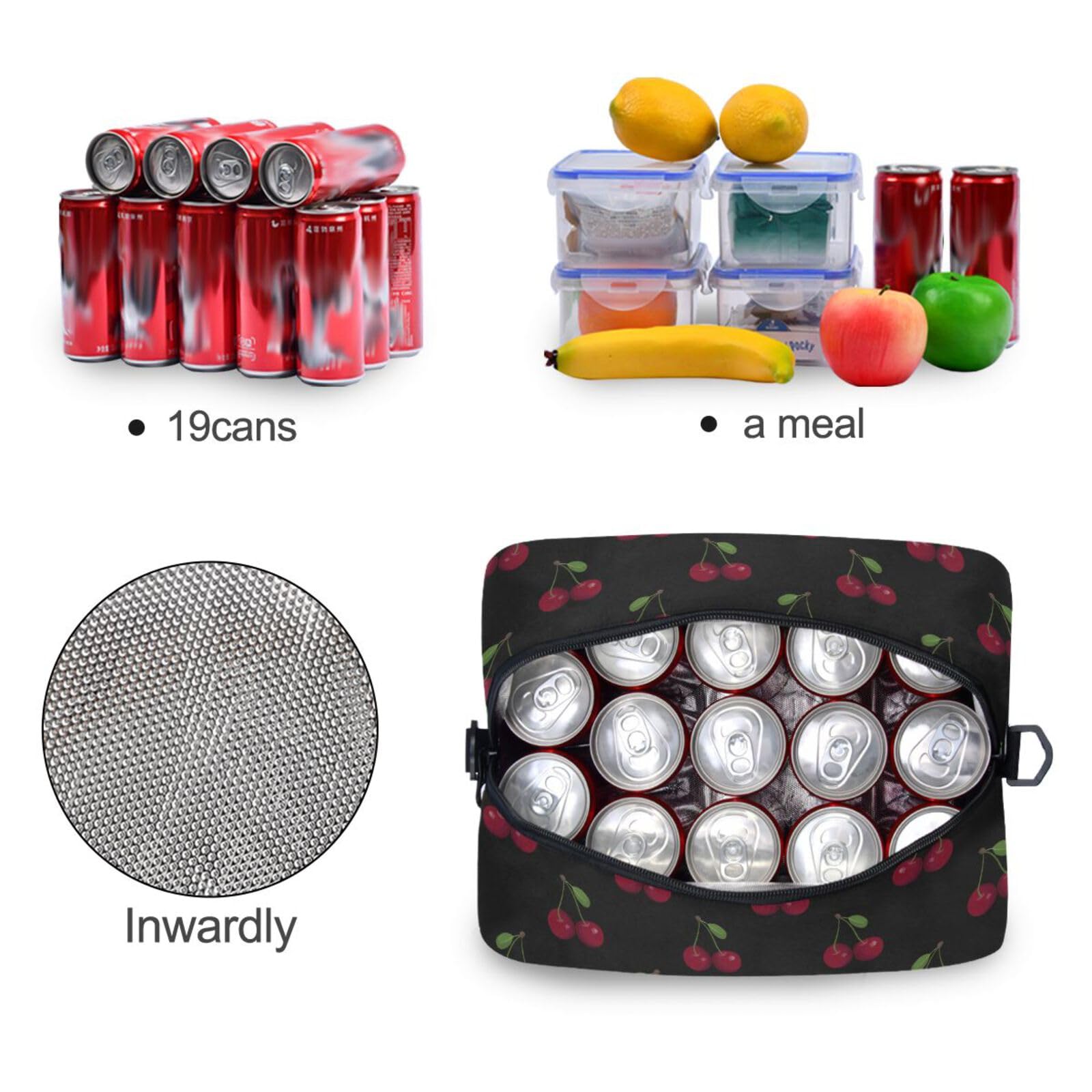ALAZA Insulated Lunch Bag Cooler Tote for Women & Men - Large Cherry Fruits Design, Adjustable Shoulder Strap, Perfect for School, Work, Picnics & Outdoor Activities