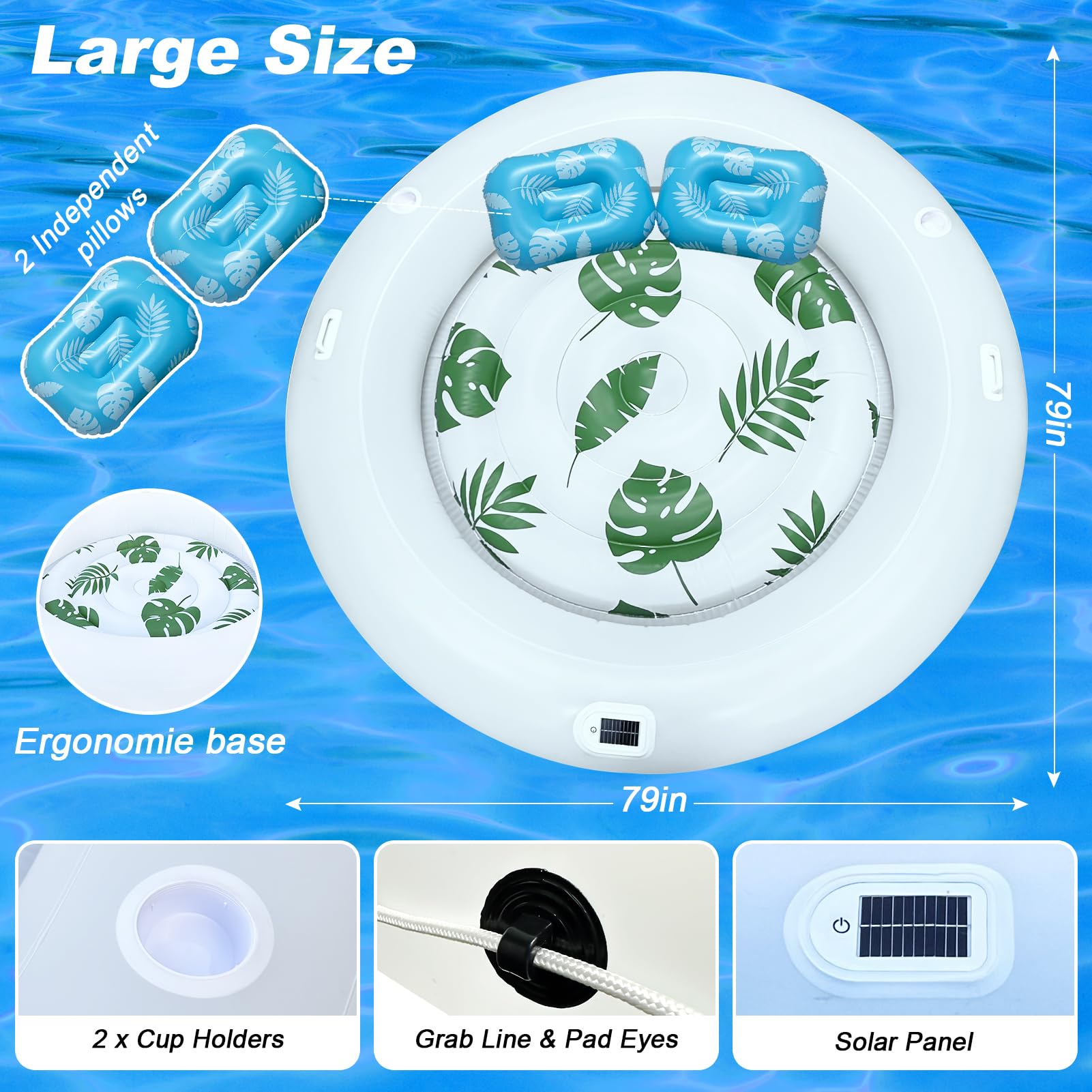 **Inflatable Tanning Pool Lounger for Adults - Giant Solar Sunbathing Tub with LED Lights, Extra Large Round Floating Raft for Backyard, Pool & Lake - Perfect for Relaxing, Tanning & Summer Fun**