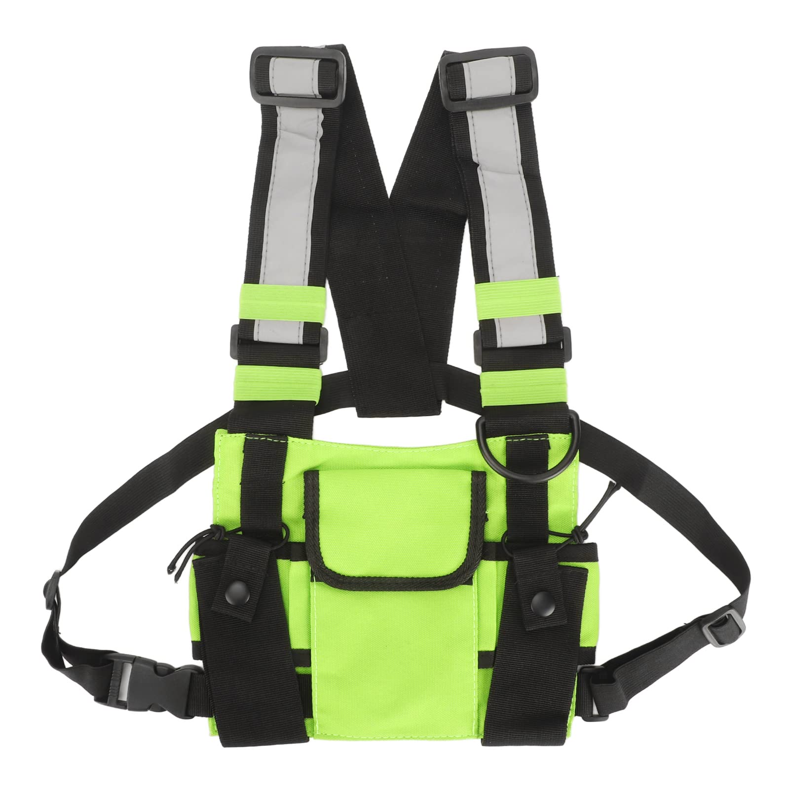 Adjustable Radio Chest Harness Vest Bag for Two-Way Radios & Walkie Talkies - Fruit Green Tactical Shoulder Strap Pack with Pockets - Ideal for Security, Construction, Hiking & Outdoor Activities