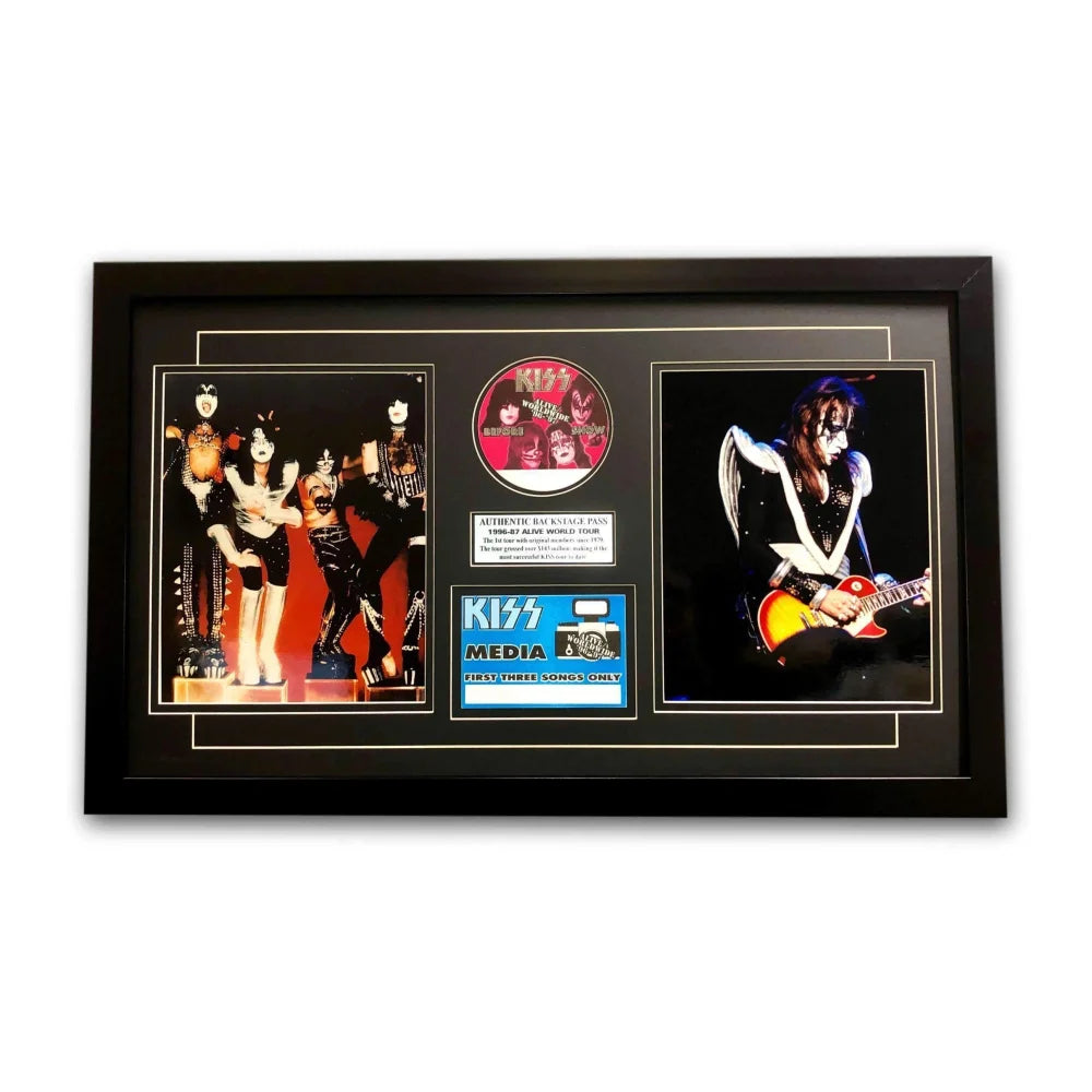 Gene Simmons & Stanley Framed World Tour Backstage & Media Pass Collage with COA - 16x26 Inch Limited Edition Concert Photos | Perfect for Rock Music Fans, Memorabilia Collectors & Home Theater Decor