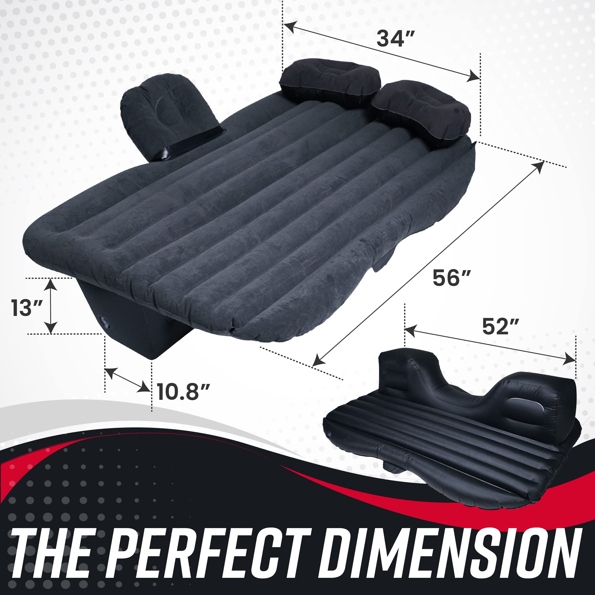 VaygWay Inflatable Car Air Mattress with Pump - Portable Back Seat Air Bed for Camping, Travel & Road Trips - Includes 2 Pillows, Neck Support & Ear Plugs - Perfect for SUV, Van & Car Sleeping Comfort