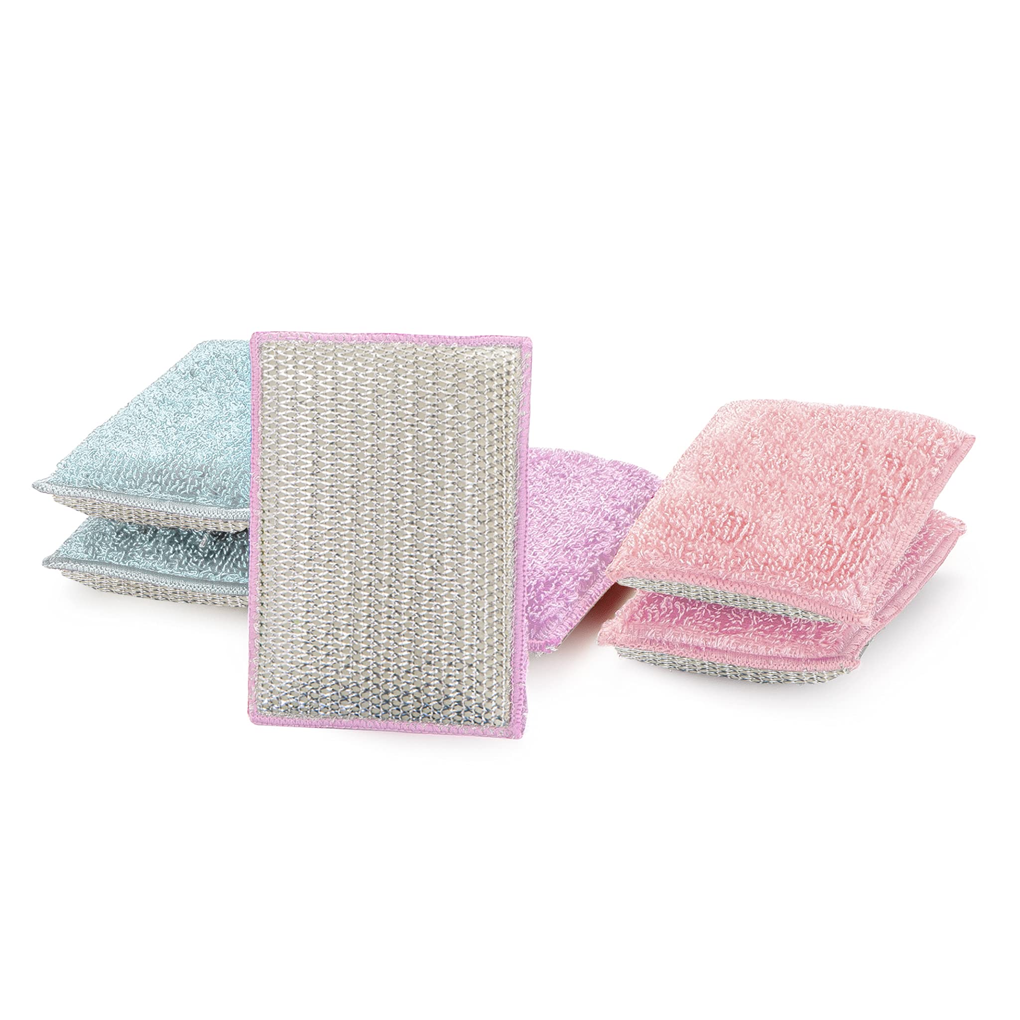Heavy Duty Scrub Sponge Set of 6 - Bamboo Fiber for Dishes & Hard Stains - Pastel Colors for Kitchen Cleaning