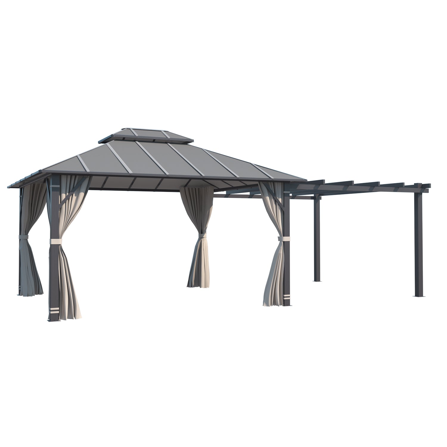 12'x14' Permanent Hardtop Gazebo with 12'x10' Outdoor Pergola - EROMMY Steel Frame & Aluminum Composite Roof for Patio, Garden, Backyard Outdoor Living