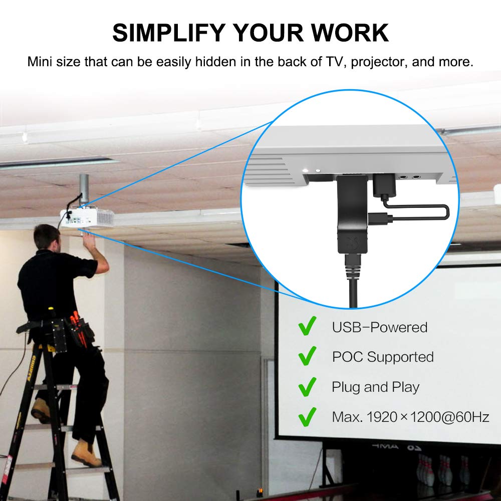 DDMALL Mini HDMI Extender 1080p@60Hz up to 196ft/60m - HDMI Over Ethernet Extender for Single CAT5e/CAT6/CAT7 Cable - Zero Latency Audio Video Transmission - Supports HDCP EDID POC - HDMI Transmitter & Receiver Kit (HE-15) - Perfect for Home Theater, Gaming Setup & Conference Room AV Systems