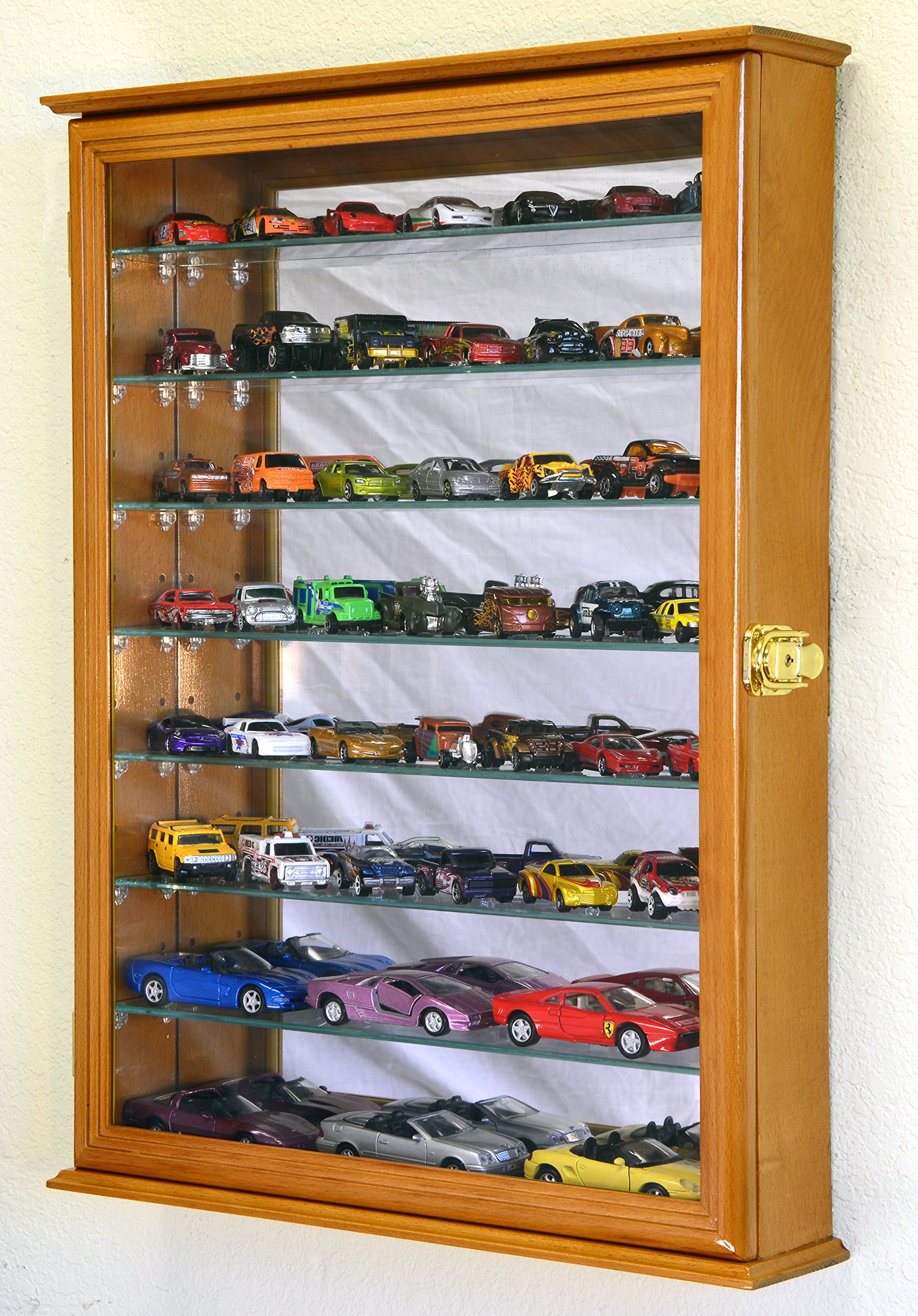 7-Tier Adjustable Shelves Mirrored Display Case for Hot Wheels, Matchbox & Diecast Cars - 1/64 & 1/43 Scale Model Showcase Cabinet in Oak Finish | Perfect for Collectors, Home Decor & Toy Storage