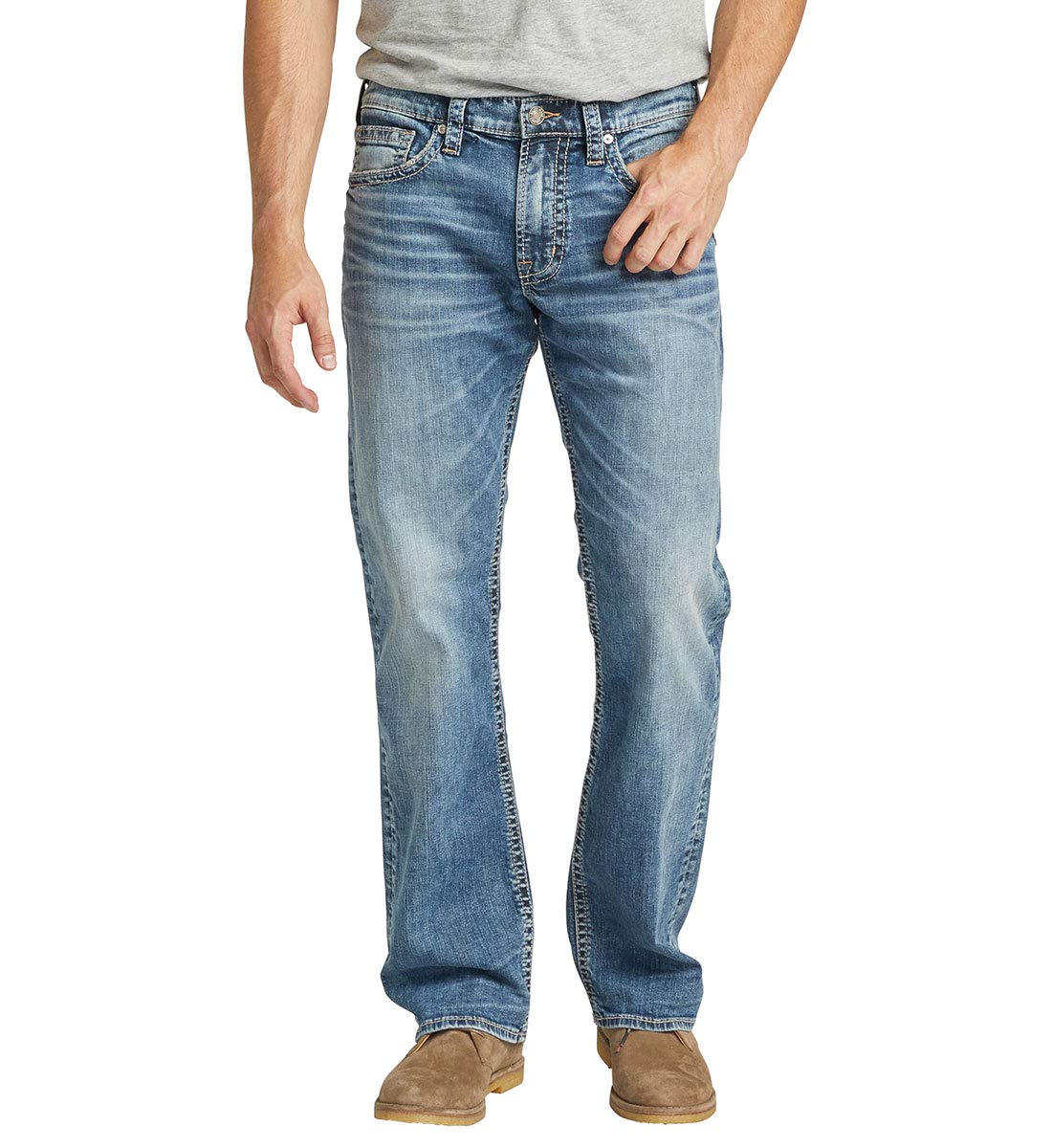 Silver Jeans Co. Men's Zac Relaxed Fit Straight Leg Jeans - Comfortable Casual Denim Pants for Everyday Wear & Outdoor Activities