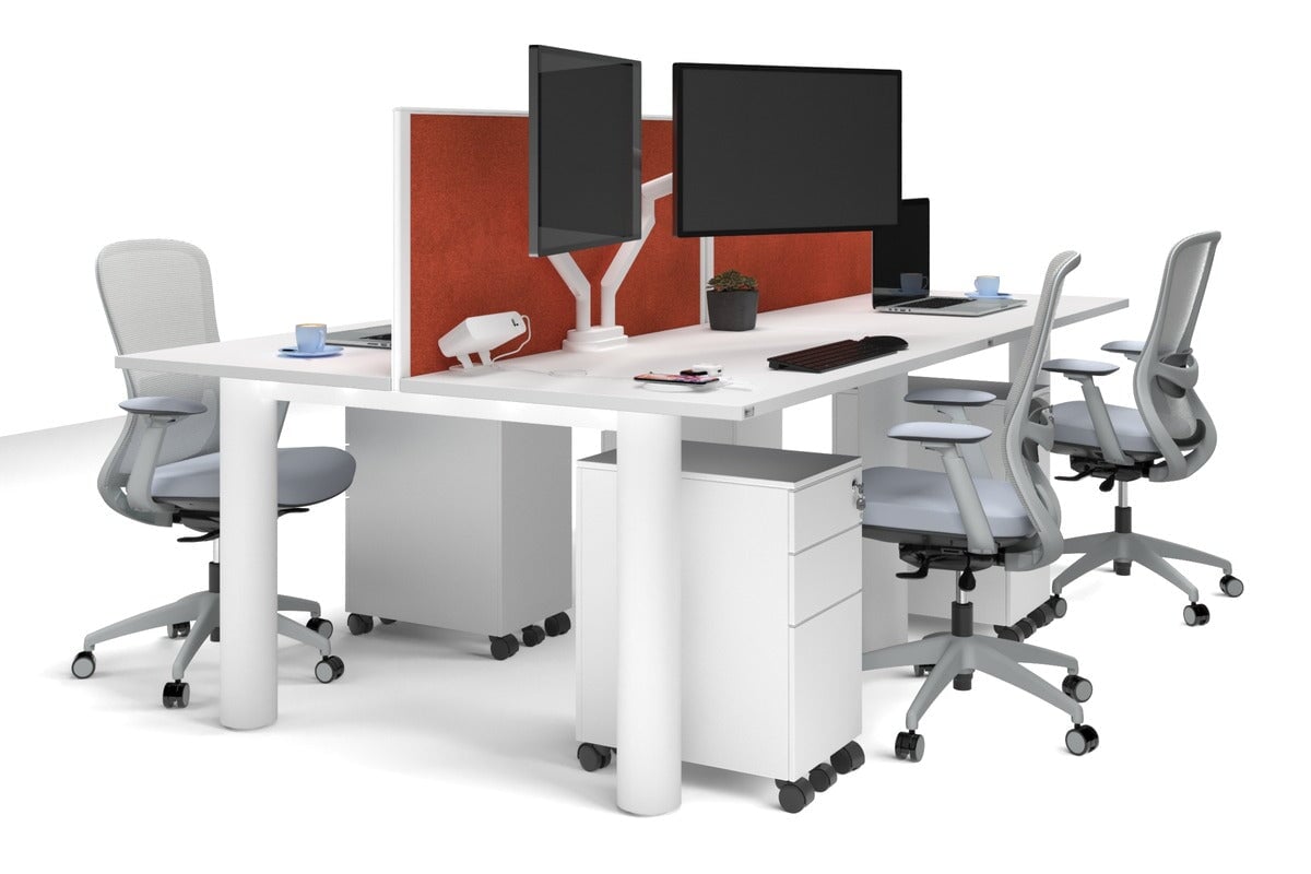 Quadro Cylinder Leg 4-Person Office Workstation Desk [1200L x 700W] - Modern Collaborative Workspace Solution for Team Projects & Office Meetings