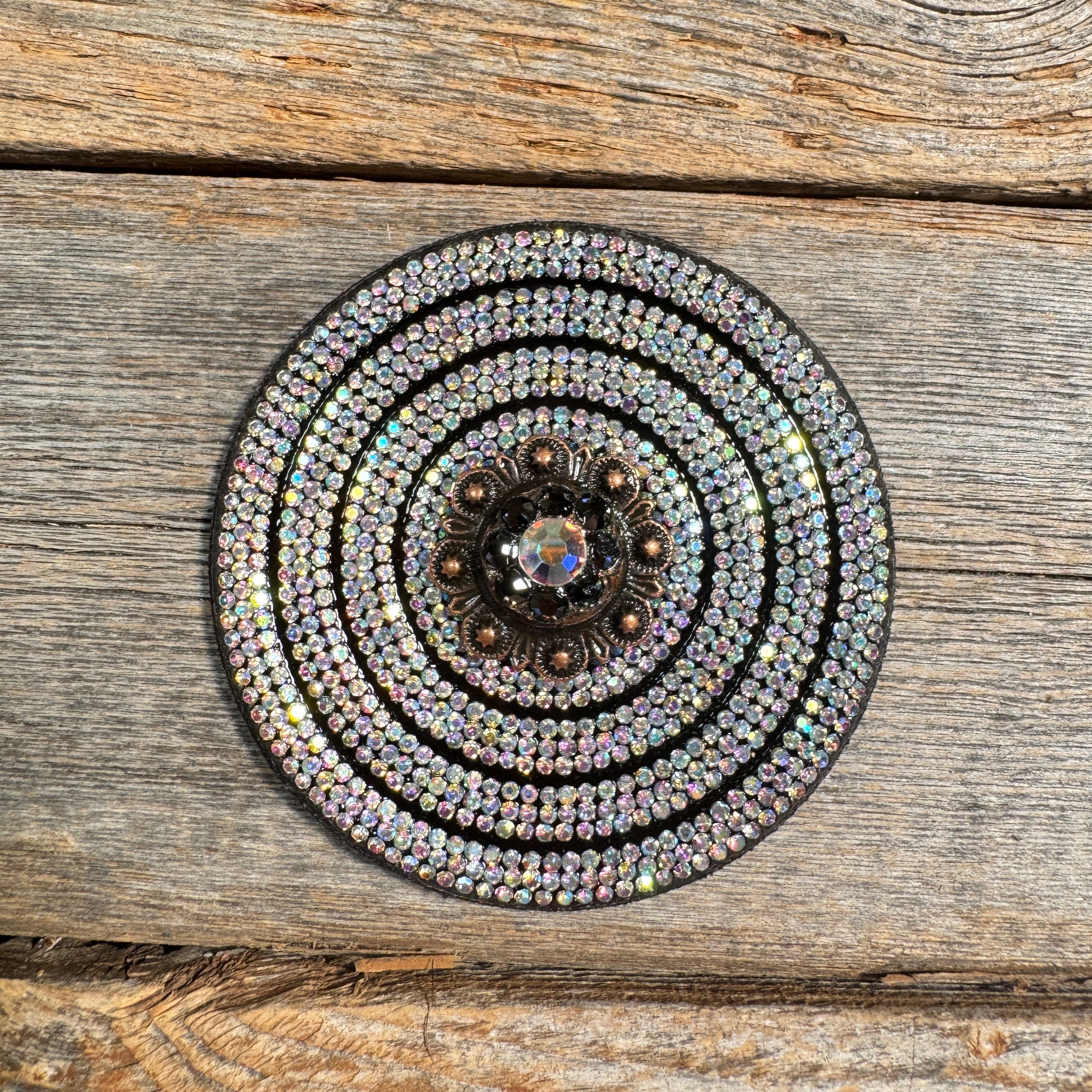 Black AB Crystal Rhinestone Rosette Conchos for Leather Craft, DIY Jewelry, and Western Wear Accessories – Perfect for Belts, Boots, and Handbags Decoration