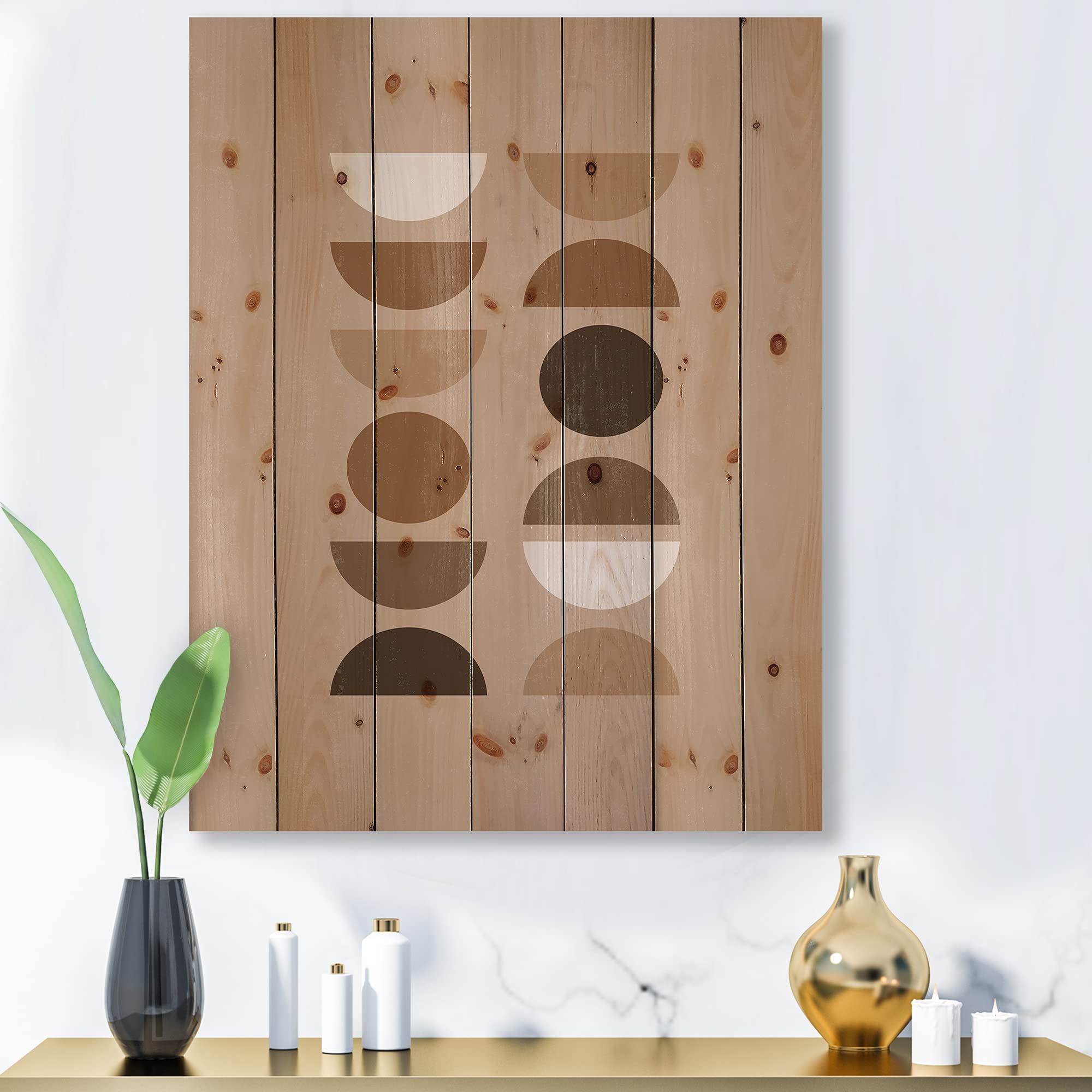 Abstract Sun Moon Wood Wall Art - Modern Geometric Decor for Living Room