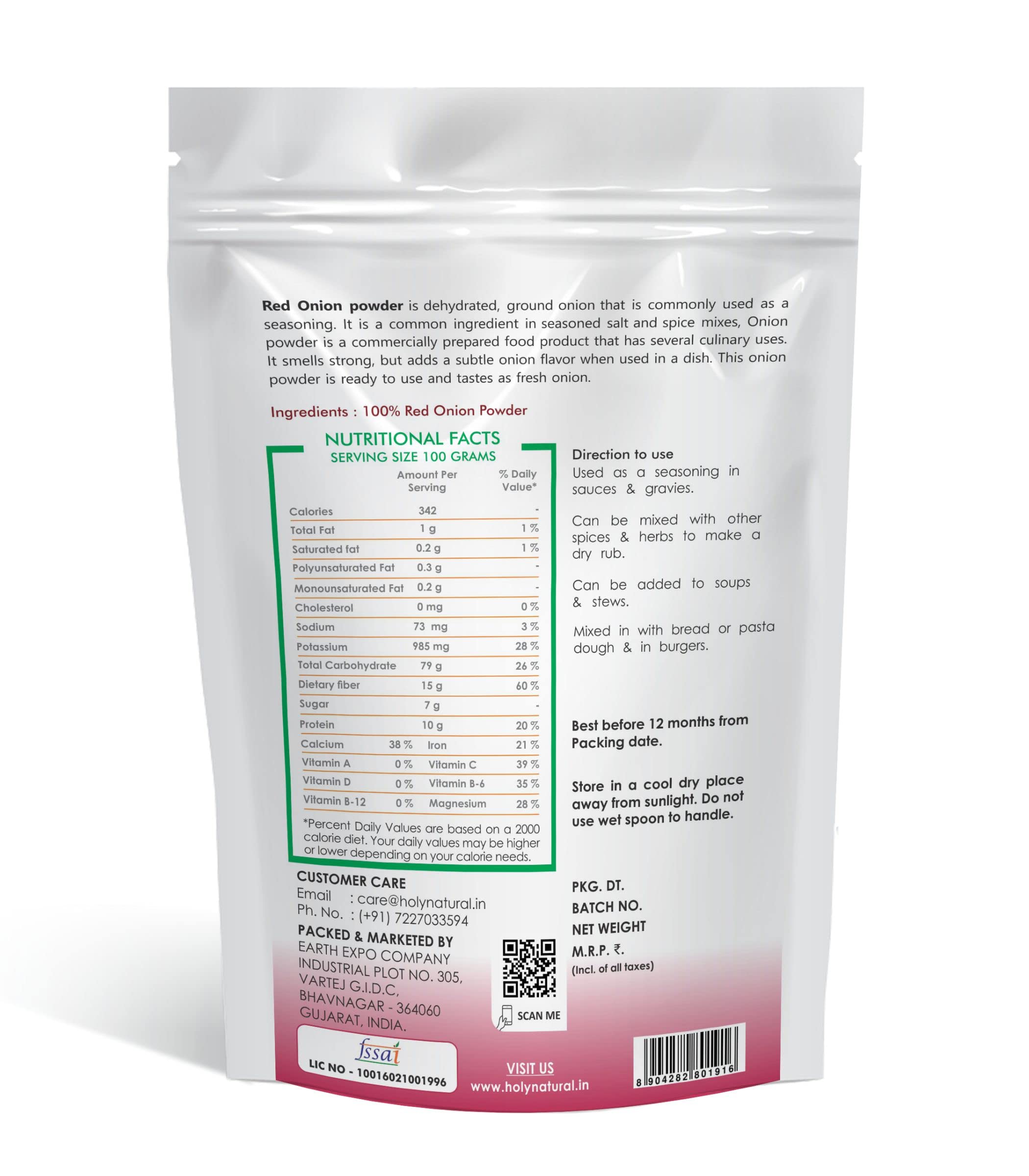 Organic Red Onion Powder (Dehydrated) - 100g (3.52oz) | All-Natural Seasoning for Soups, Salads & Meat Dishes | Gluten-Free & Non-GMO Cooking Ingredient