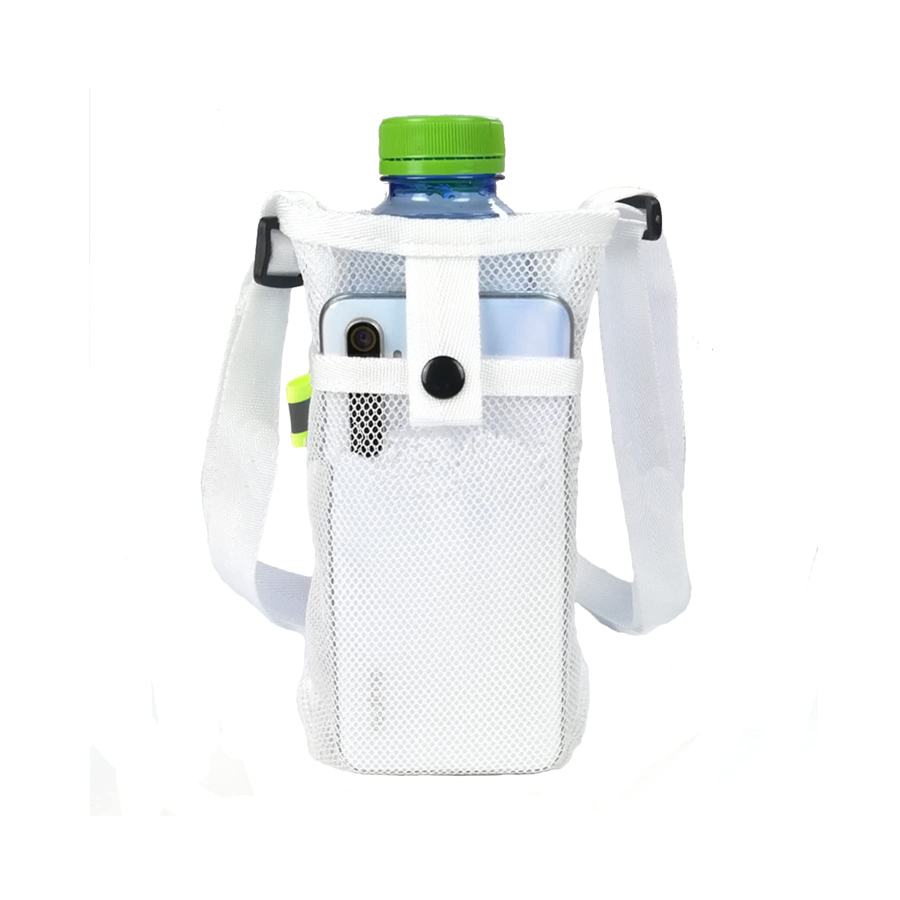 Cross Body Water Bottle Sling with Strap - Foldable Lightweight Mesh Water Bottle Carrier for Hiking, Cycling, Fitness & Outdoor Activities | Portable Hydration Solution for Sports & Travel | White