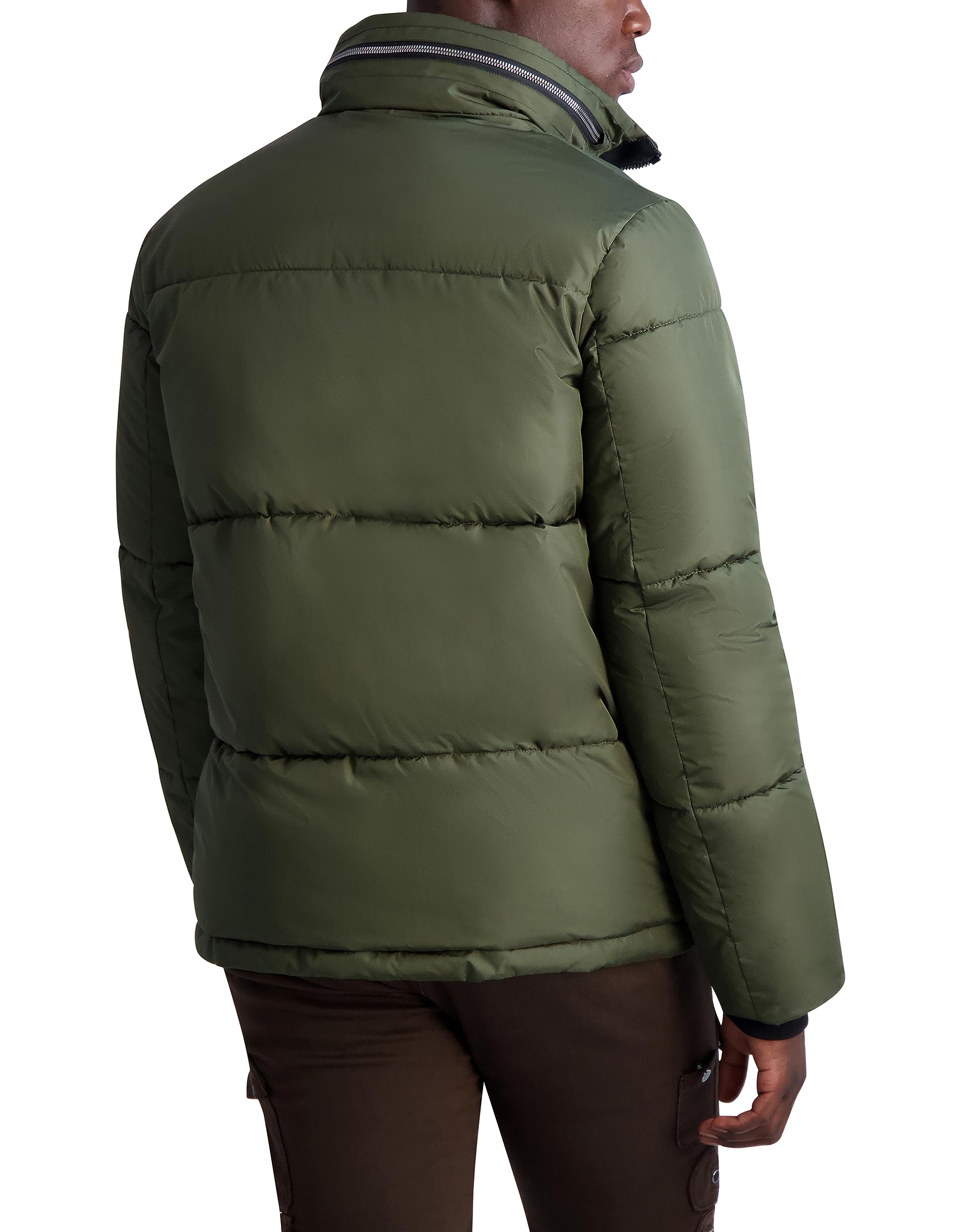 KARL LAGERFELD Men's Quilted Zip-Out Hood Puffer Jacket - Lightweight Winter Coat with Detachable Hood for Outdoor Activities & Casual Wear