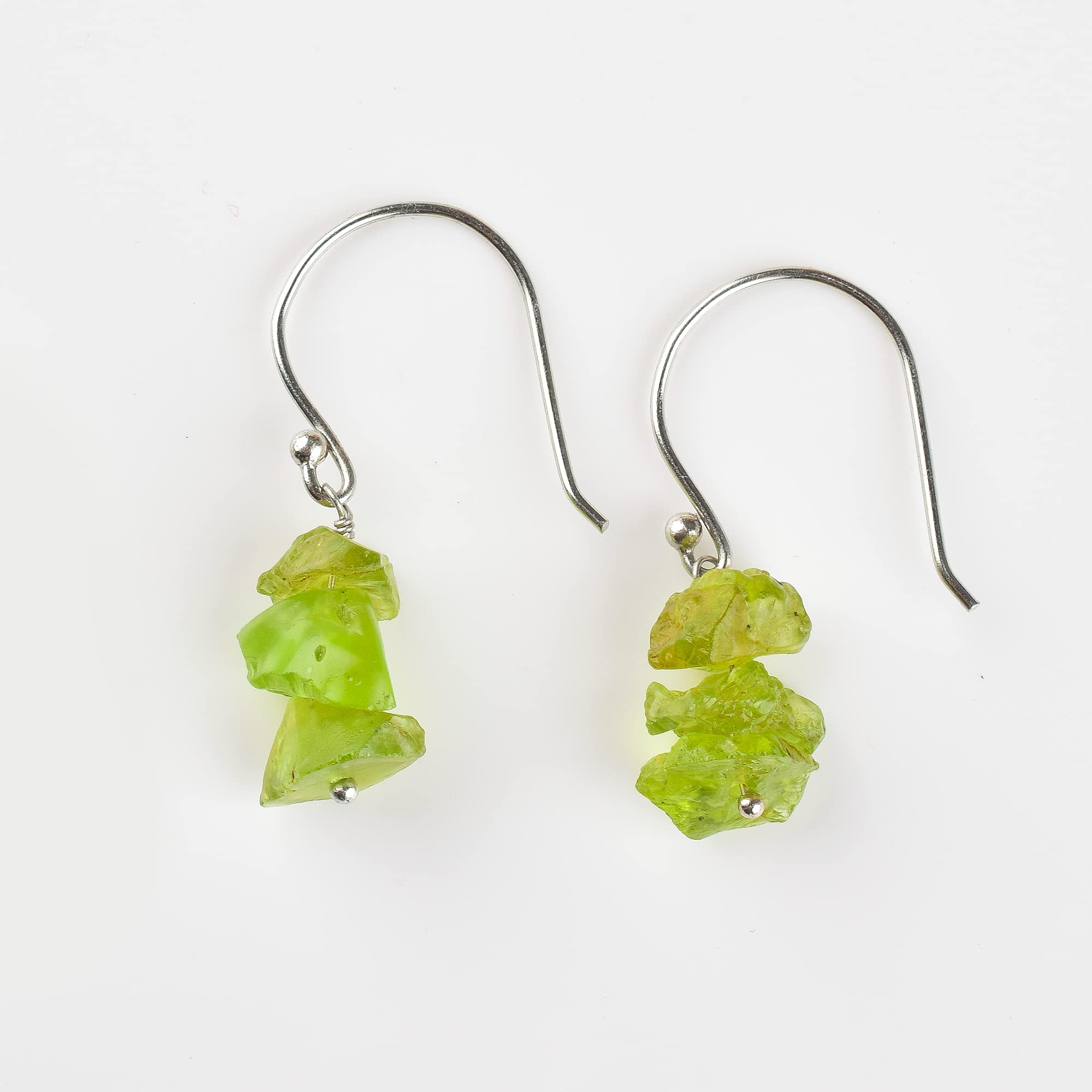 Natural Raw Green Peridot Earrings - Rhodium Plated 925 Sterling Silver Dainty Studs | Healing Birthstone Jewelry Gift for Women | Perfect for Everyday Wear, Energy Healing & Special Occasions