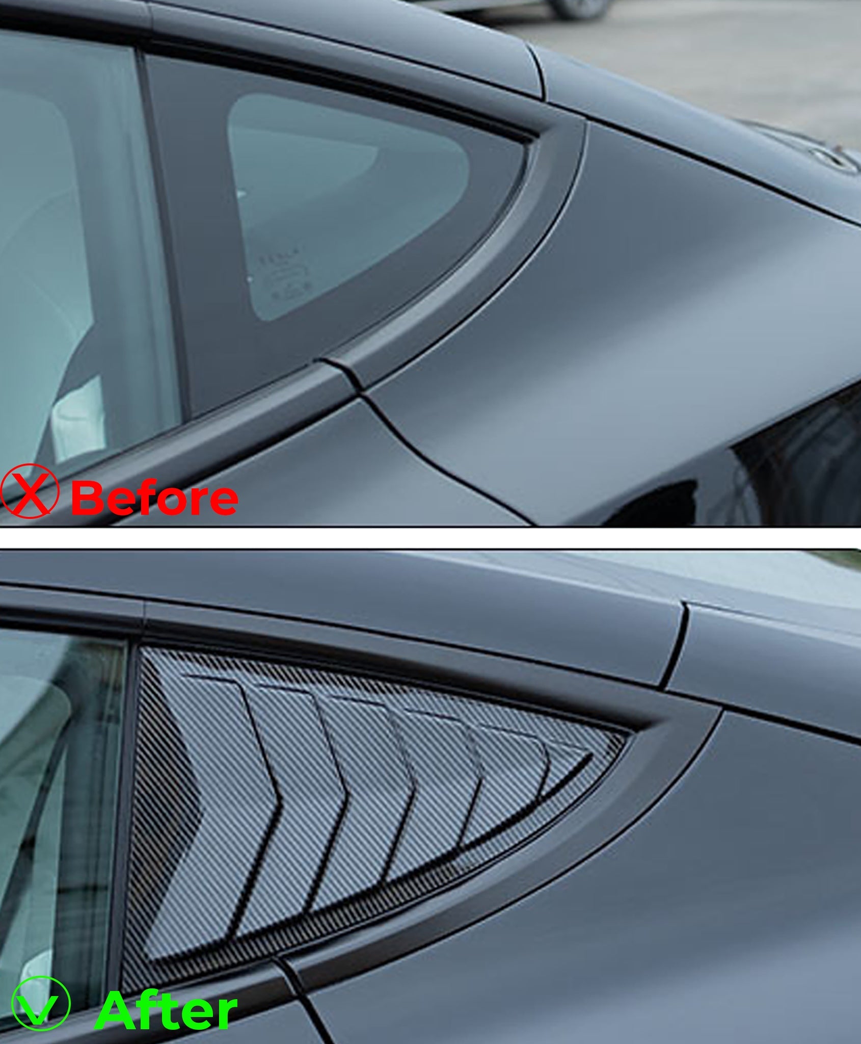 High-Performance Racing Style Rear Side Window Louvers for Tesla Model 3 (2017-2024) - Enhance Style & Reduce Glare for Daily Driving & Car Shows