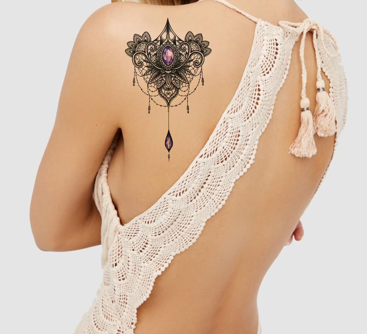 Waterproof Temporary Tattoo Stickers for Men & Women - 3D Realistic Flowers, Butterflies, Stars, Angels, Wolves & Armband Designs (19x12cm) | Perfect for Parties, Halloween, Cosplay & Body Art | TBS-8052