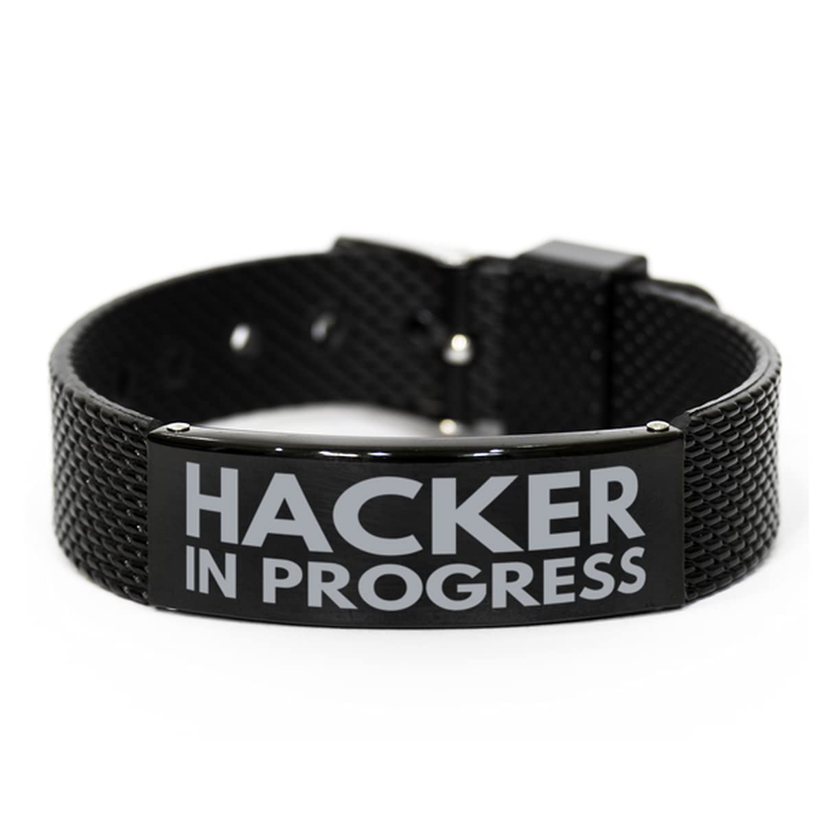 Black Shark Mesh Bracelet - Motivational Hacker Style Bracelet for Men & Women - Perfect Graduation Gift for Students - Wear for Coding, Tech Events & Daily Inspiration