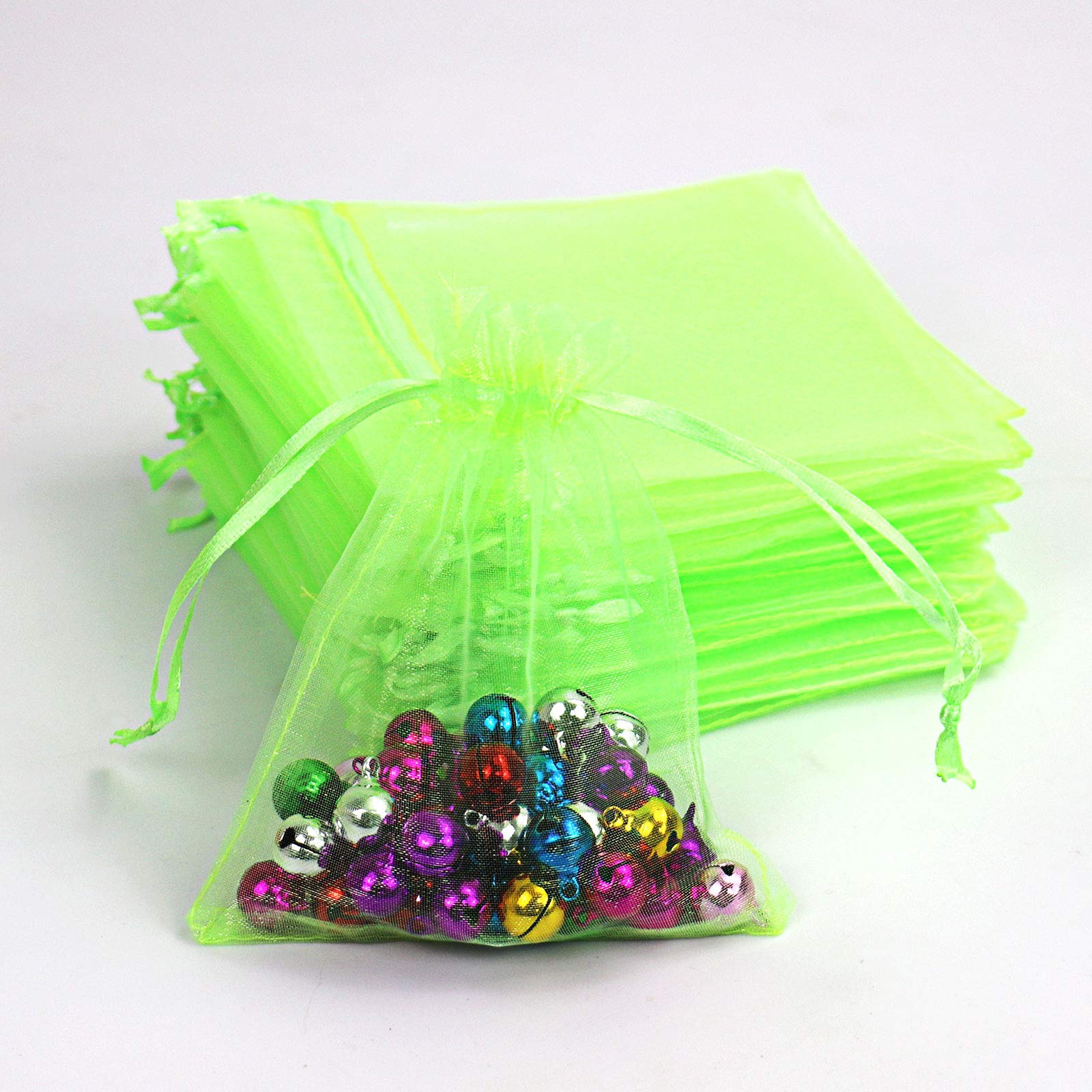 100Pcs 8x12 Inch Light Green Organza Drawstring Gift Bags - Premium Mesh Favor Pouches for Christmas, Weddings, Baby Showers & Party Favors