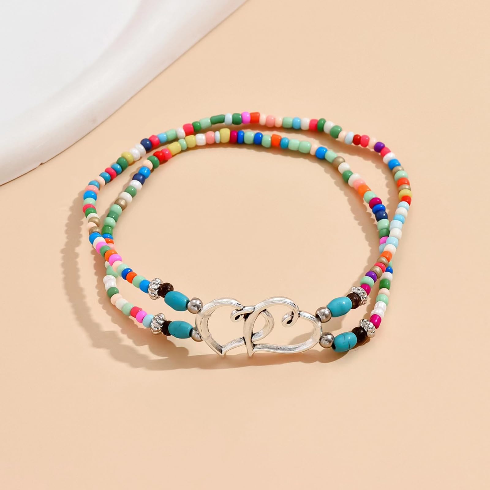 Waterproof Stretchy Ankle Bracelets for Women - Elastic Heart Beaded Boho Anklet Jewelry in Silver & Colorful Styles | Perfect for Summer Beach, Vacation & Casual Wear