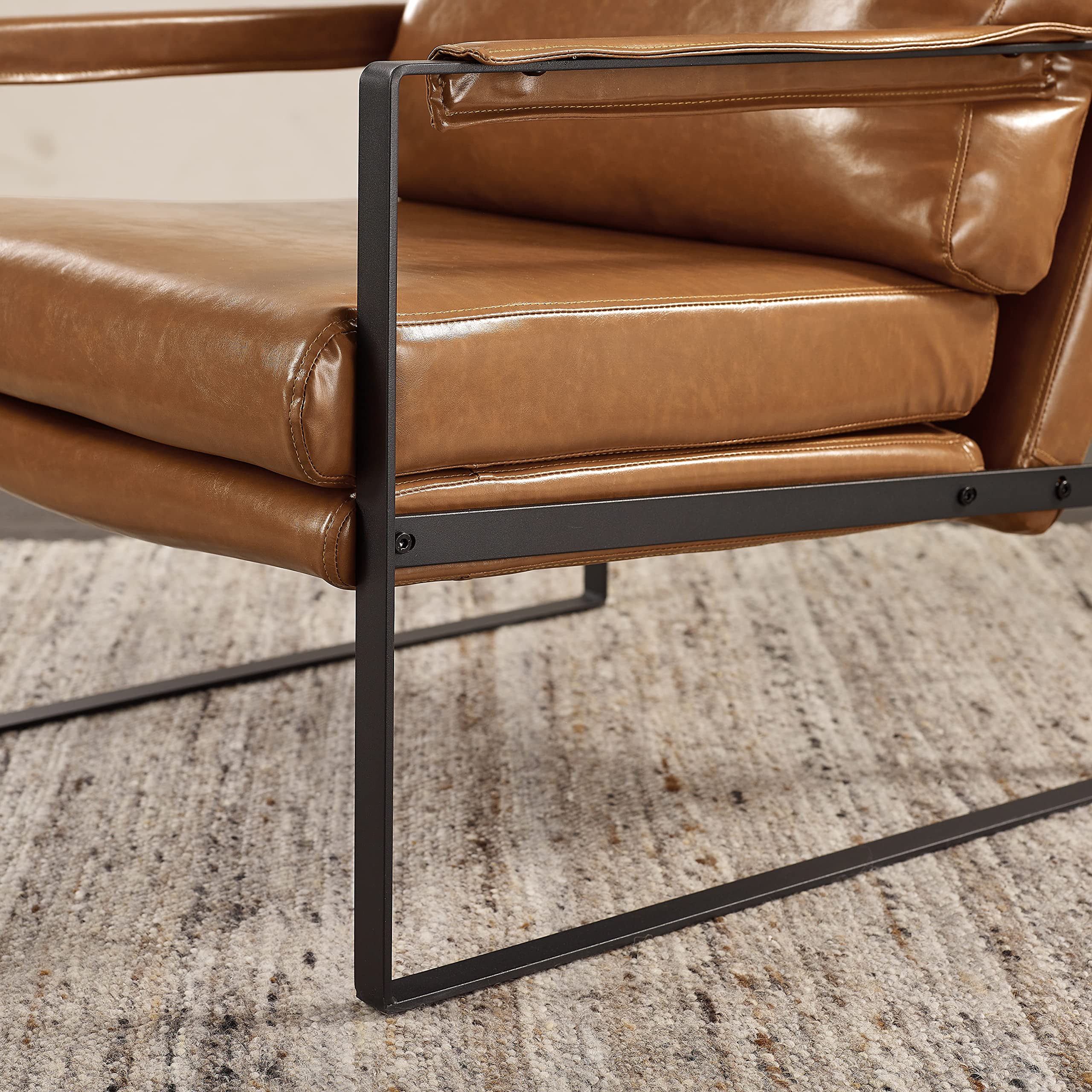 Art Leon Mid Century Modern Accent Chairs Set of 2 - Faux Leather Armchairs with Black Metal Legs for Living Room & Bedroom - Brown - Perfect for Lounge Areas, Reading Nooks & Home Offices