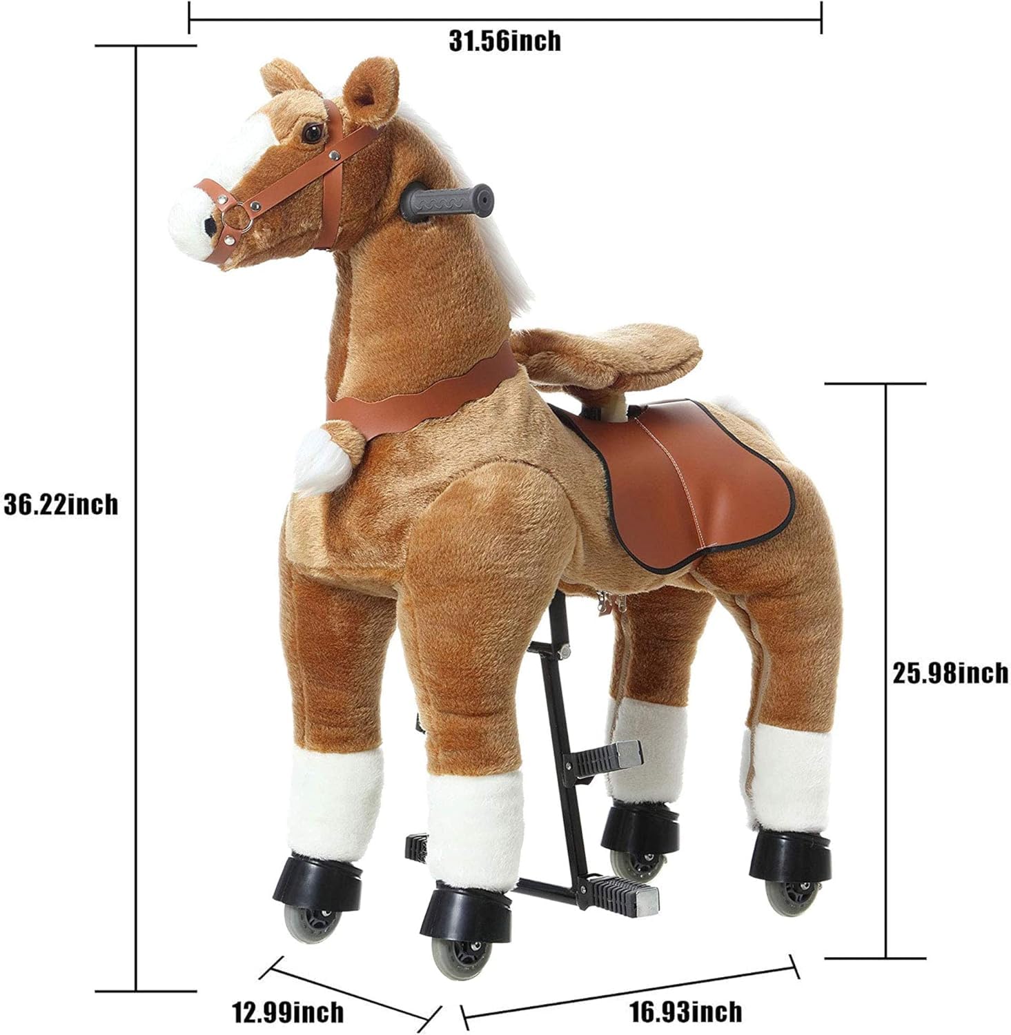 Premium Plush Ride-On Horse Toy for Kids Ages 6-14 | Walking Horse with Wheels | Brown Stuffed Animal Toy (31.5