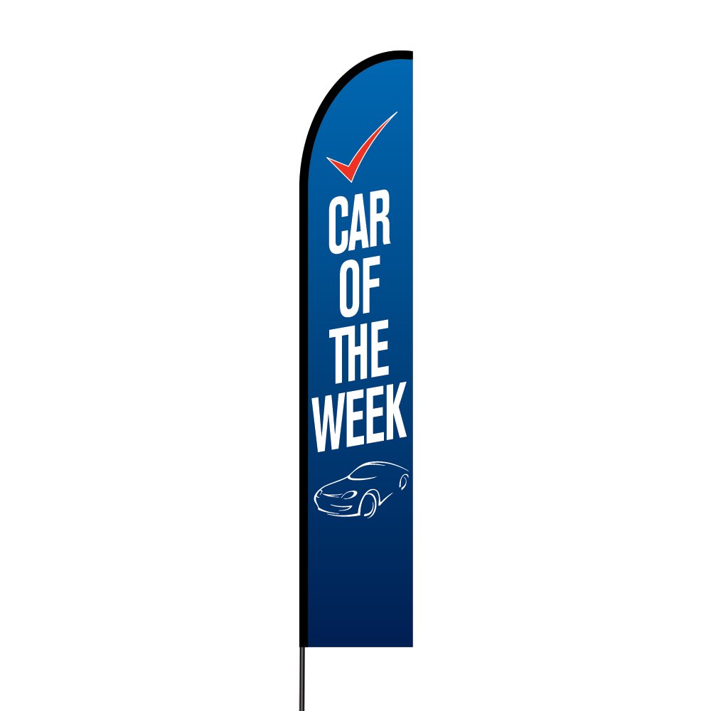 15ft Outdoor Printed Promotional Feather Flag Kit with Pole & Spike - Custom Business Advertising Swooper Banner - Perfect for Car Dealerships, Weekly Sales Events & Outdoor Marketing