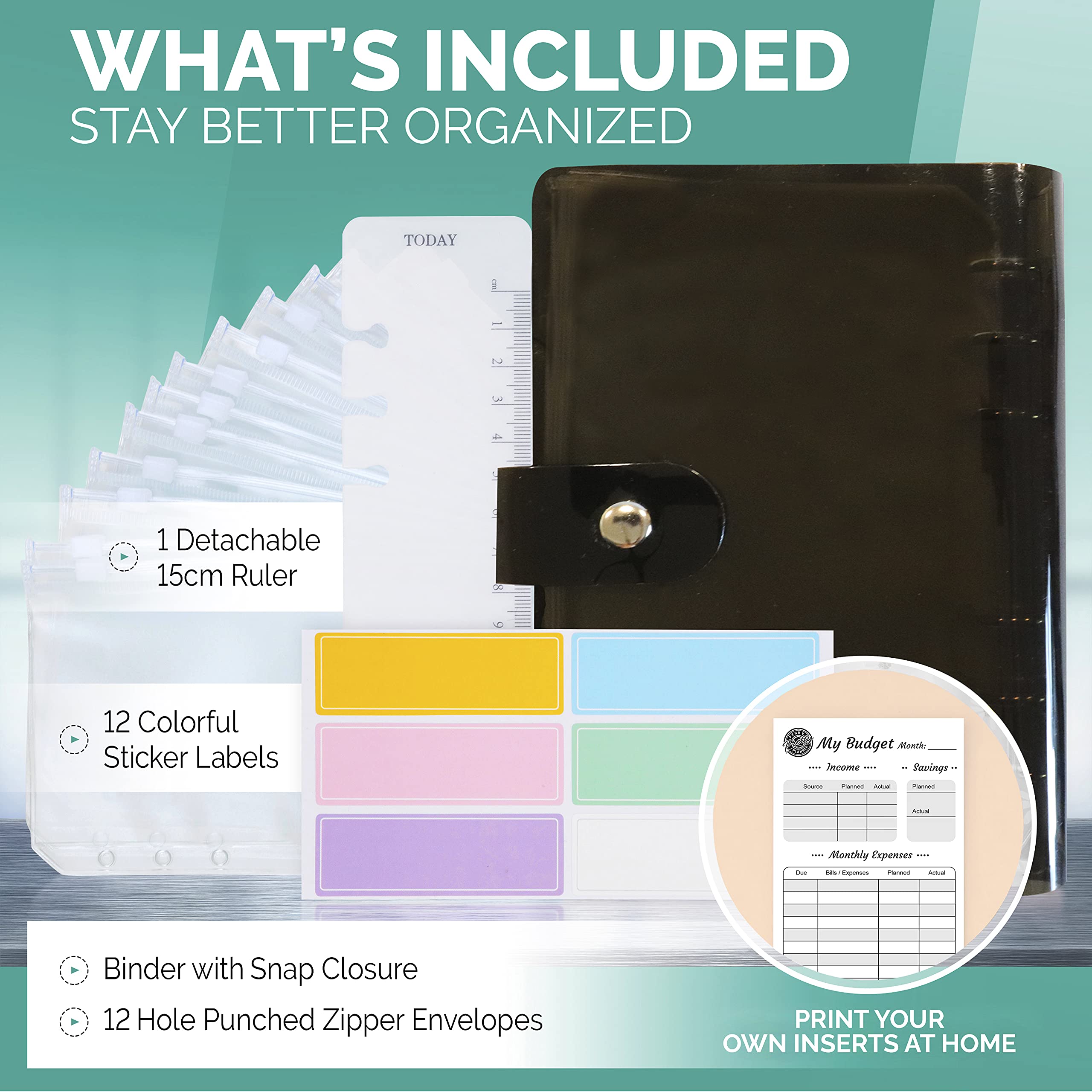 Black Money Organizer for Budgeting - Cash Binder with Envelopes System for Men & Women | Practical Finance Management Solution | Perfect for Personal Budgeting, Bill Tracking & Savings Goals | Home & Office Use