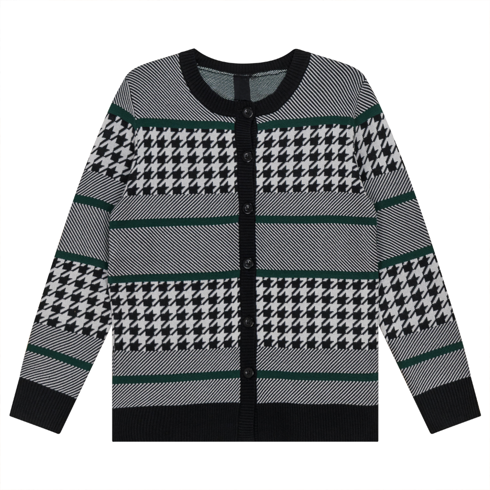 Houndstooth Knit Cardigan for Women - Stylish Open Front Long Sleeve Sweater - Perfect for Office, Date Night & Fall Layering