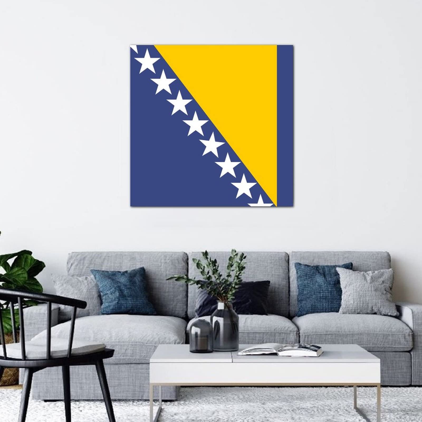 Bosnia and Herzegovina National Flag Canvas Wall Art - Retro Abstract Framed Painting Poster for Home, Living Room, Bedroom & Office Decor - Ready to Hang - Perfect for Patriotic Displays, Gifts & Wall Decoration
